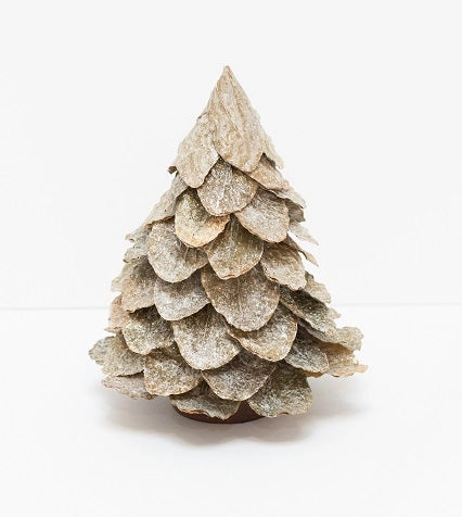 Frosted Potted Butterfly Leaf Cone Tree White Wash