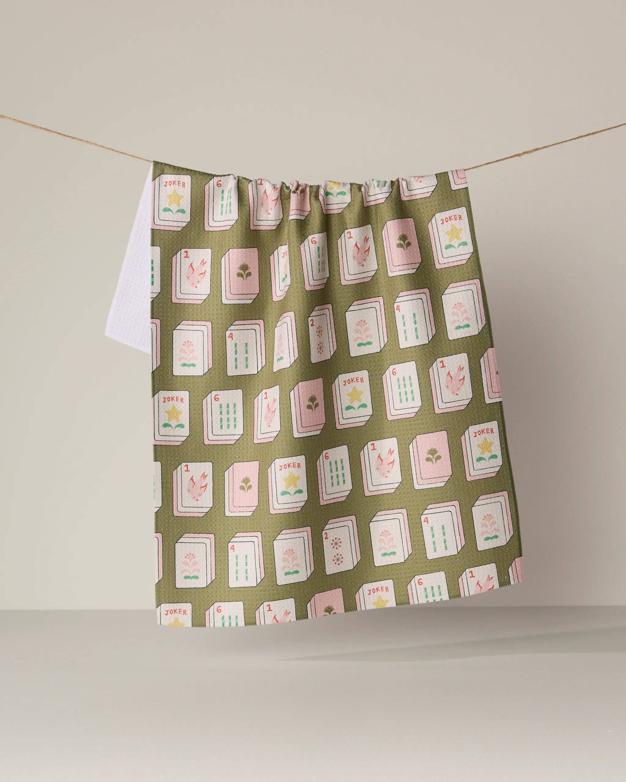 Flower Tiles Tea Towel - Mahjong
