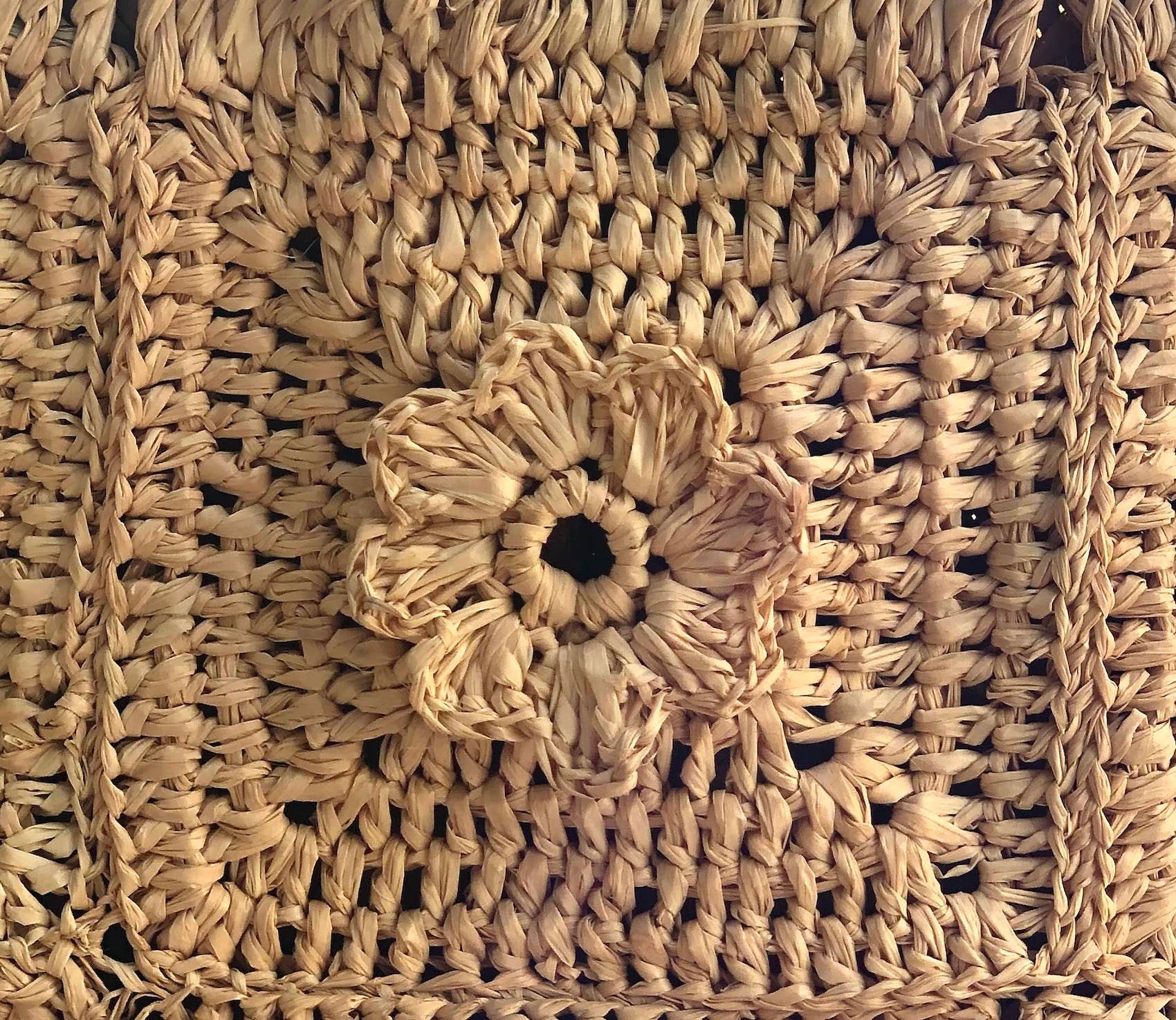 Flower Power Crochet Straw Basket Bag