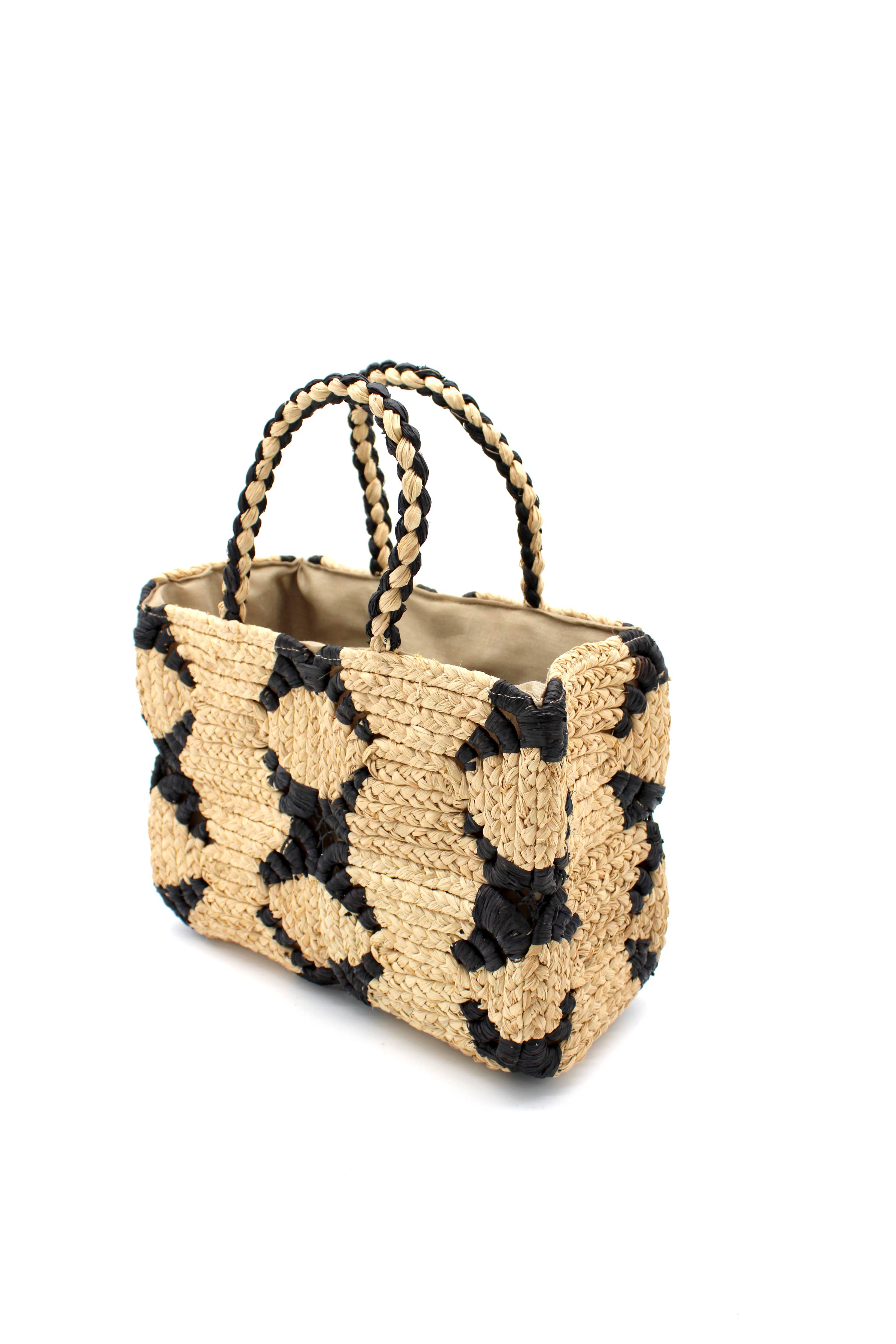 Gemma Crochet Disc Rectangle Straw Basket Handbag