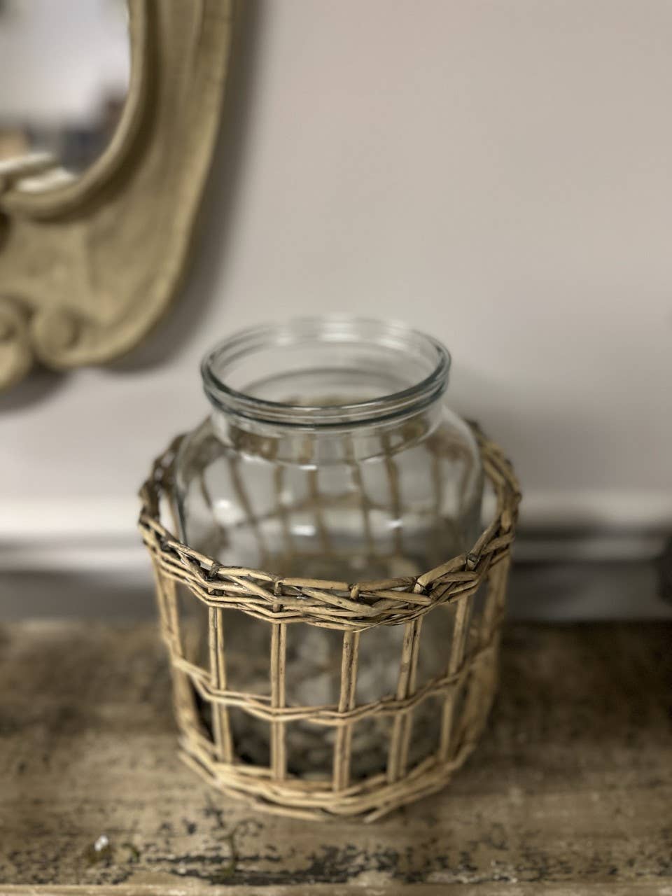 Glass and Woven Willow Canister