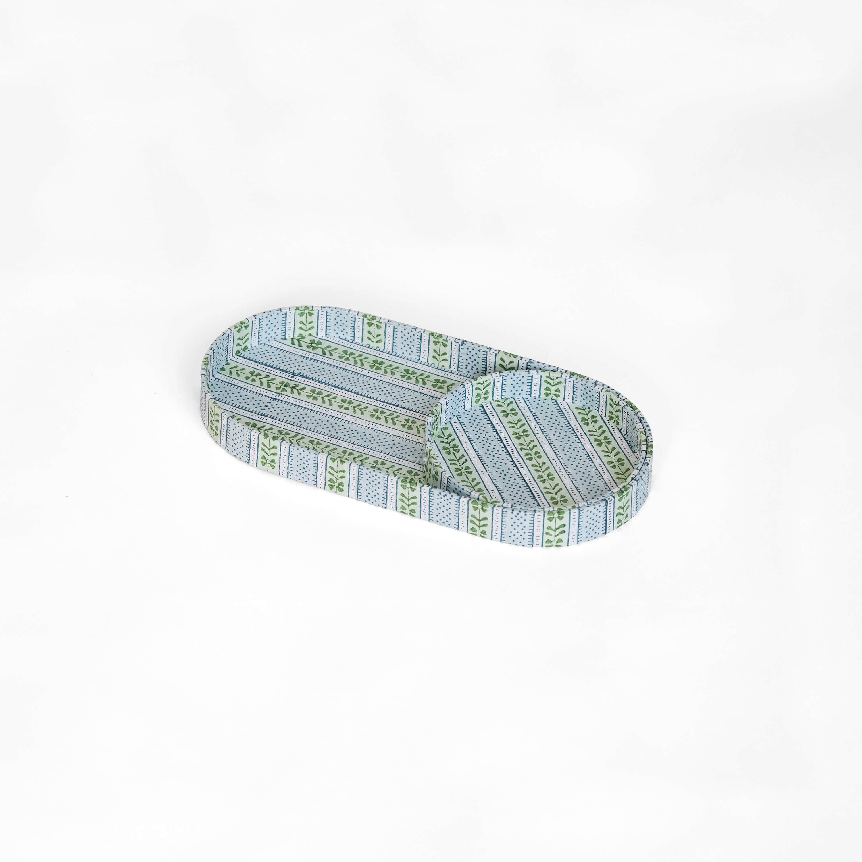 BLOCK-PRINTED ROUND DESK TRAY SET - MINT-SKY RHEA