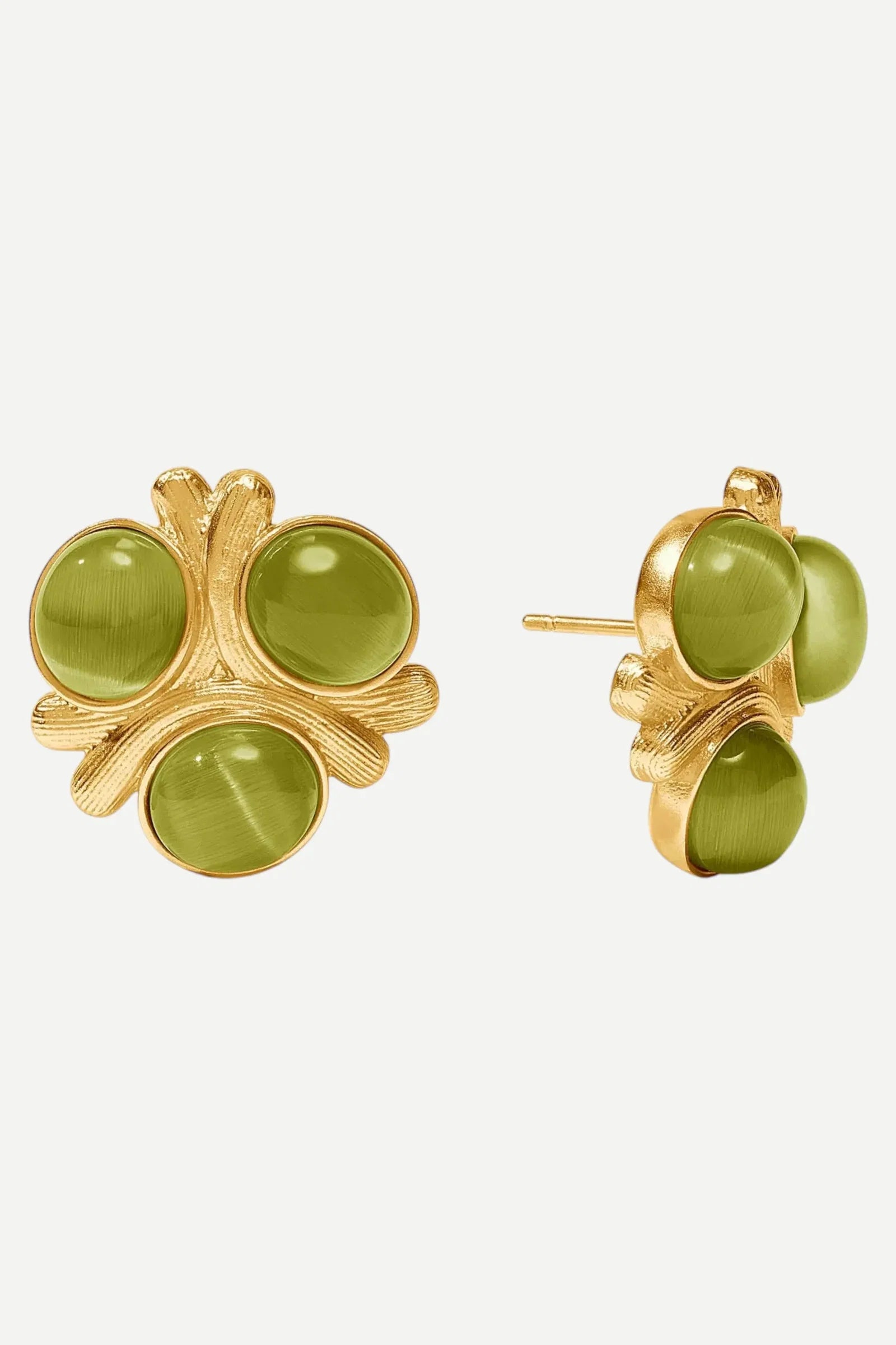 Cobblestone Statement Stud Earring Green Cat's Eye