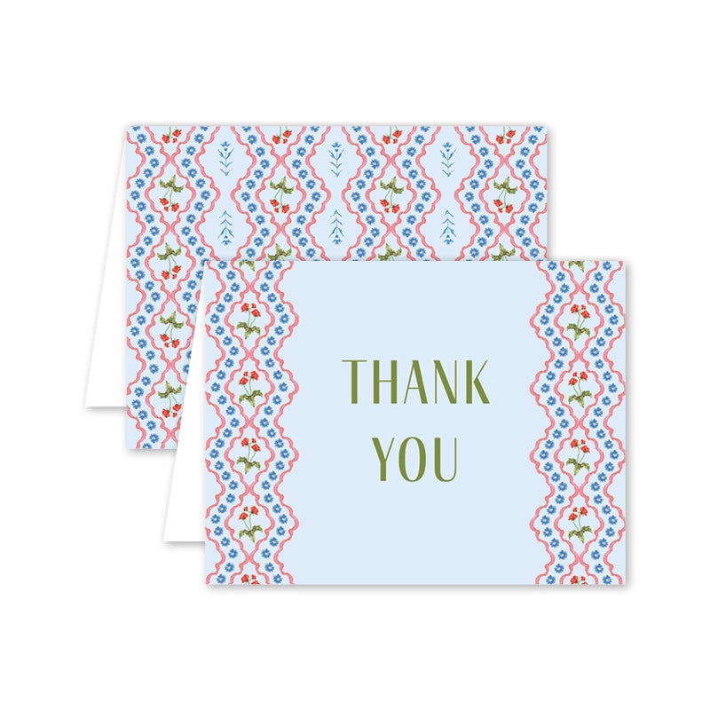 Lamia Damask Blue Thank You Card Set