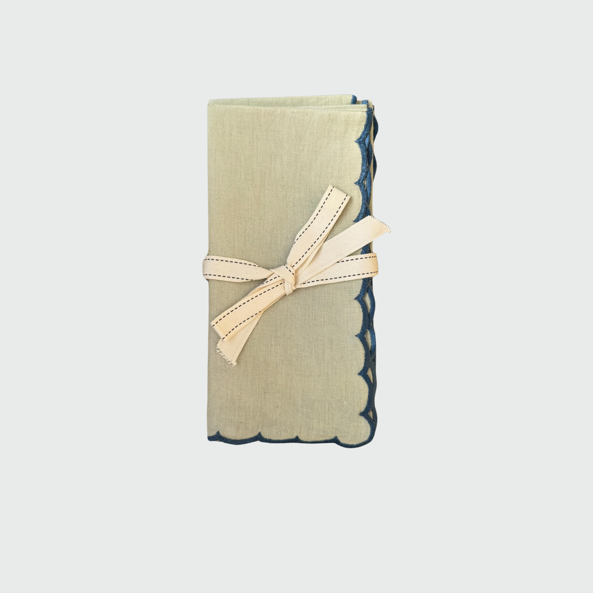 Mint Napkin with Blue Scalloped Edge