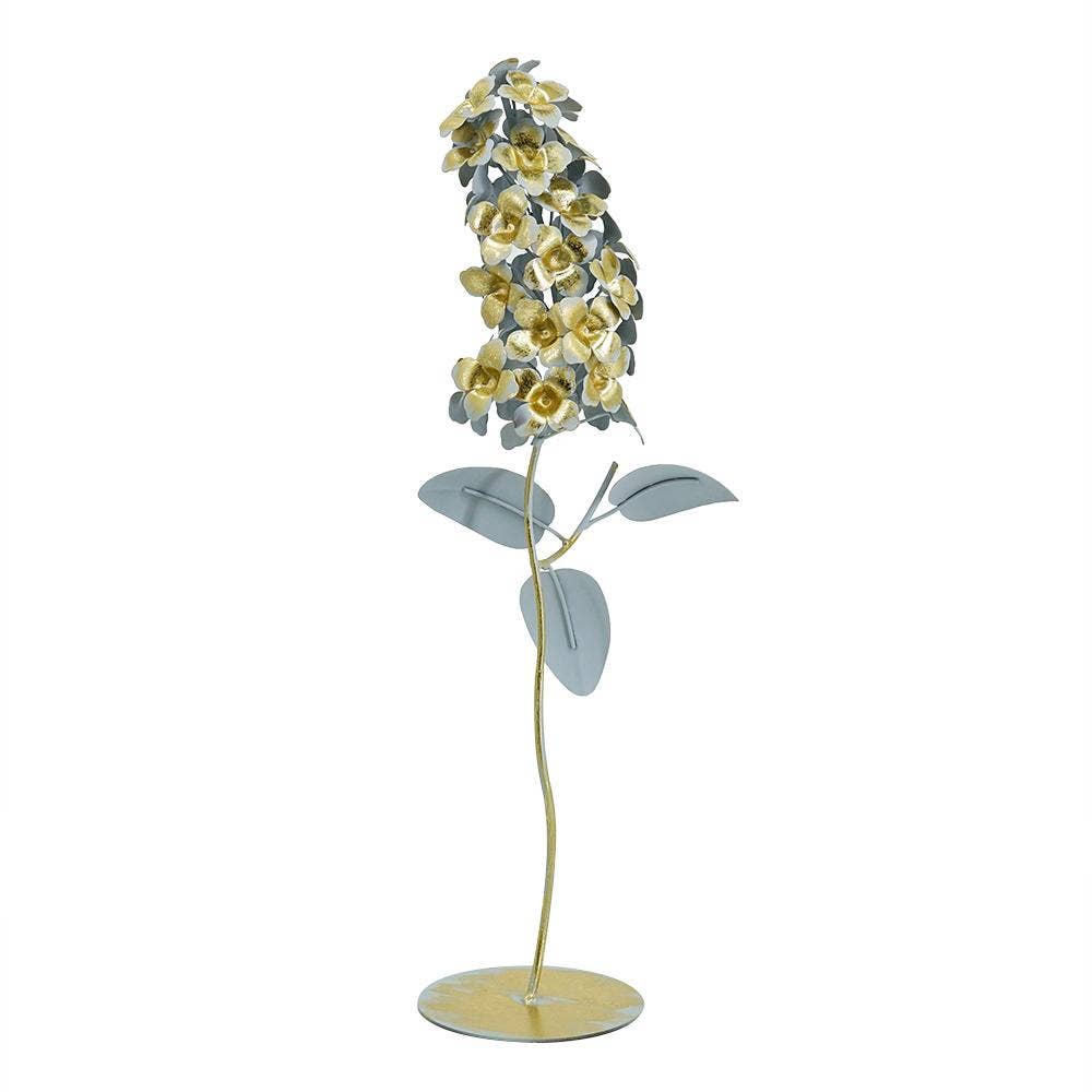 6x4.5x20" Gold Iron Hydrangea Statue on Round Base