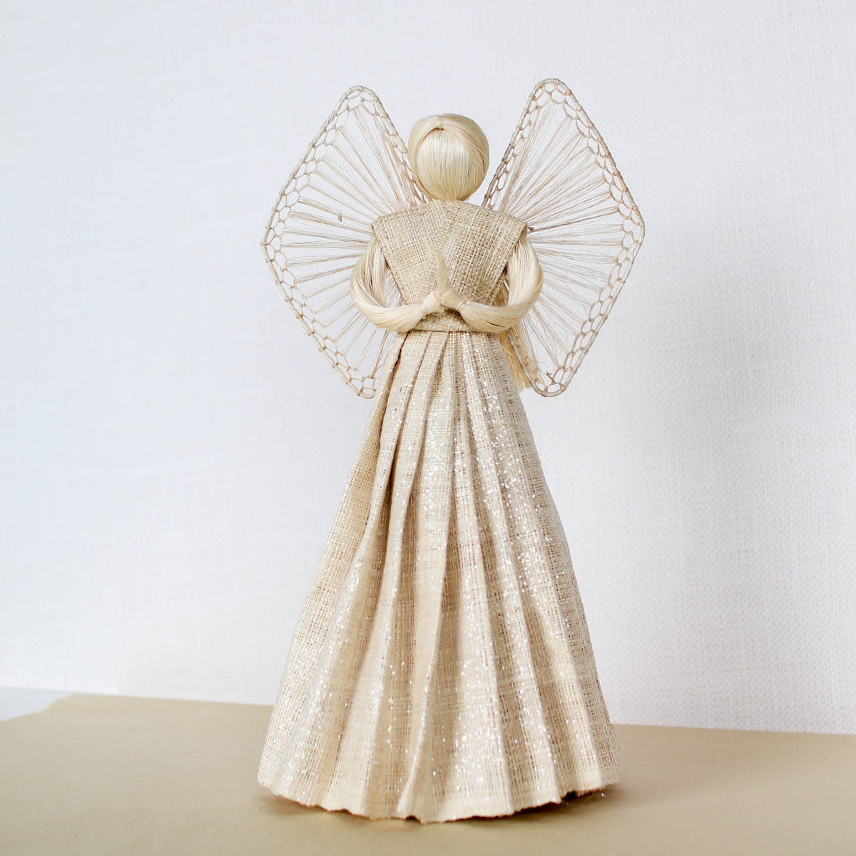 12” Raffia Angel w/Pleated Dress (Natural)
