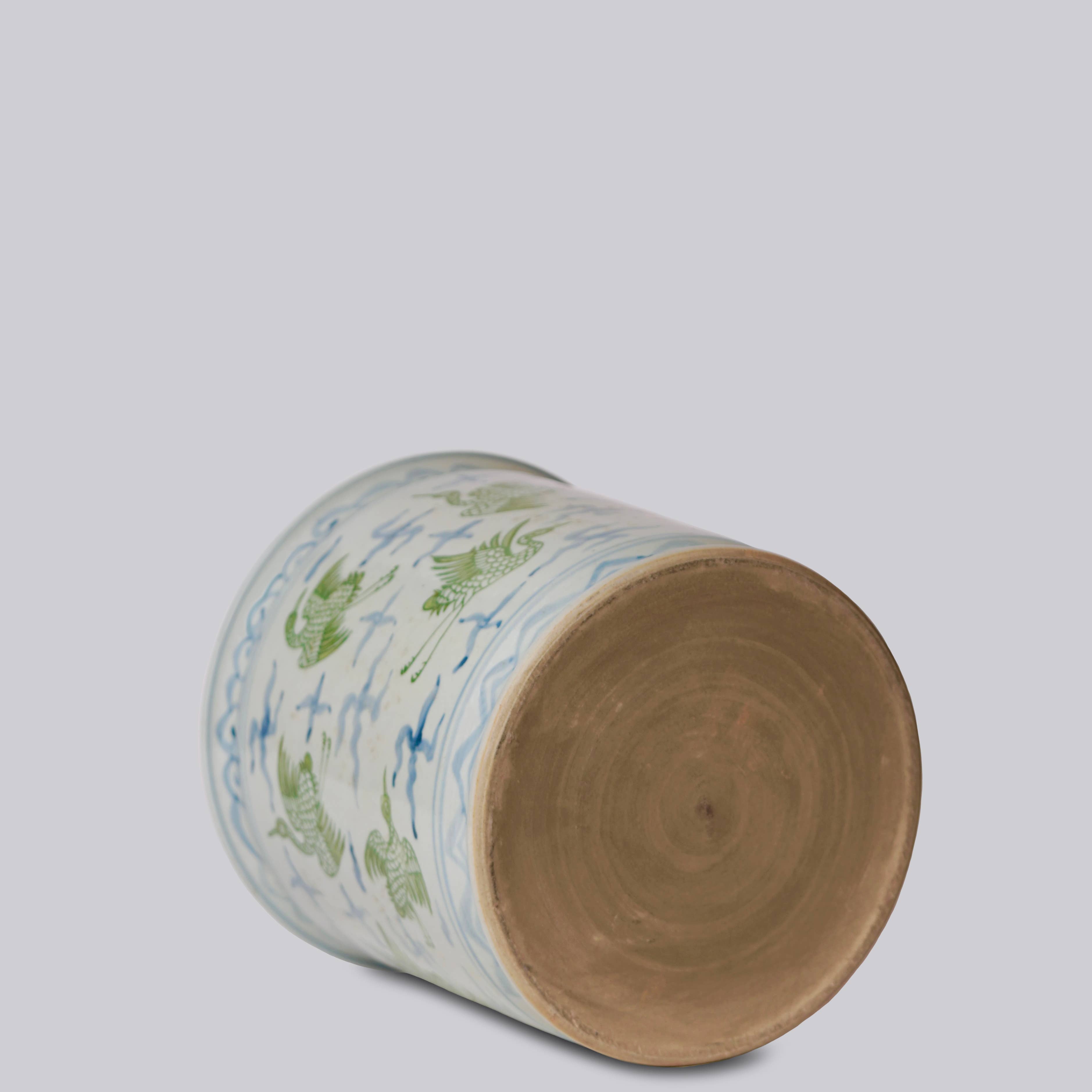 Cranes and Clouds Green and Blue Porcelain Cachepot