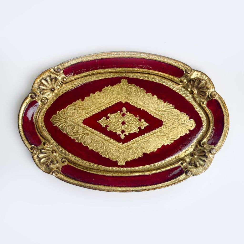 Florentine Carved Wood Oval Mini Tray, Made in Italy