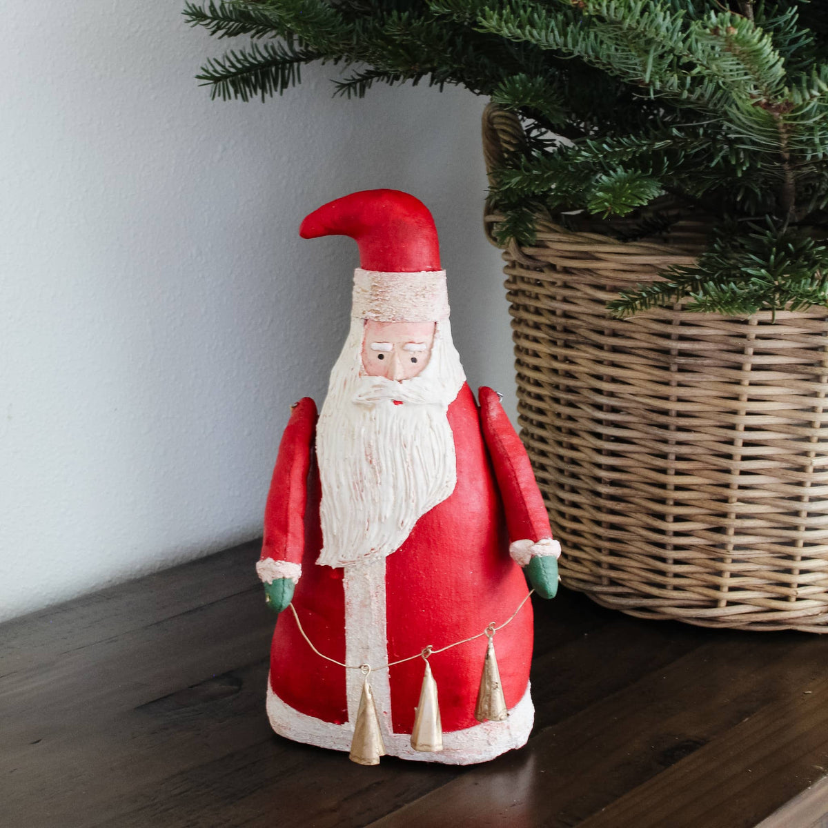11" Canvas Santa w/Bell Garland (Red)