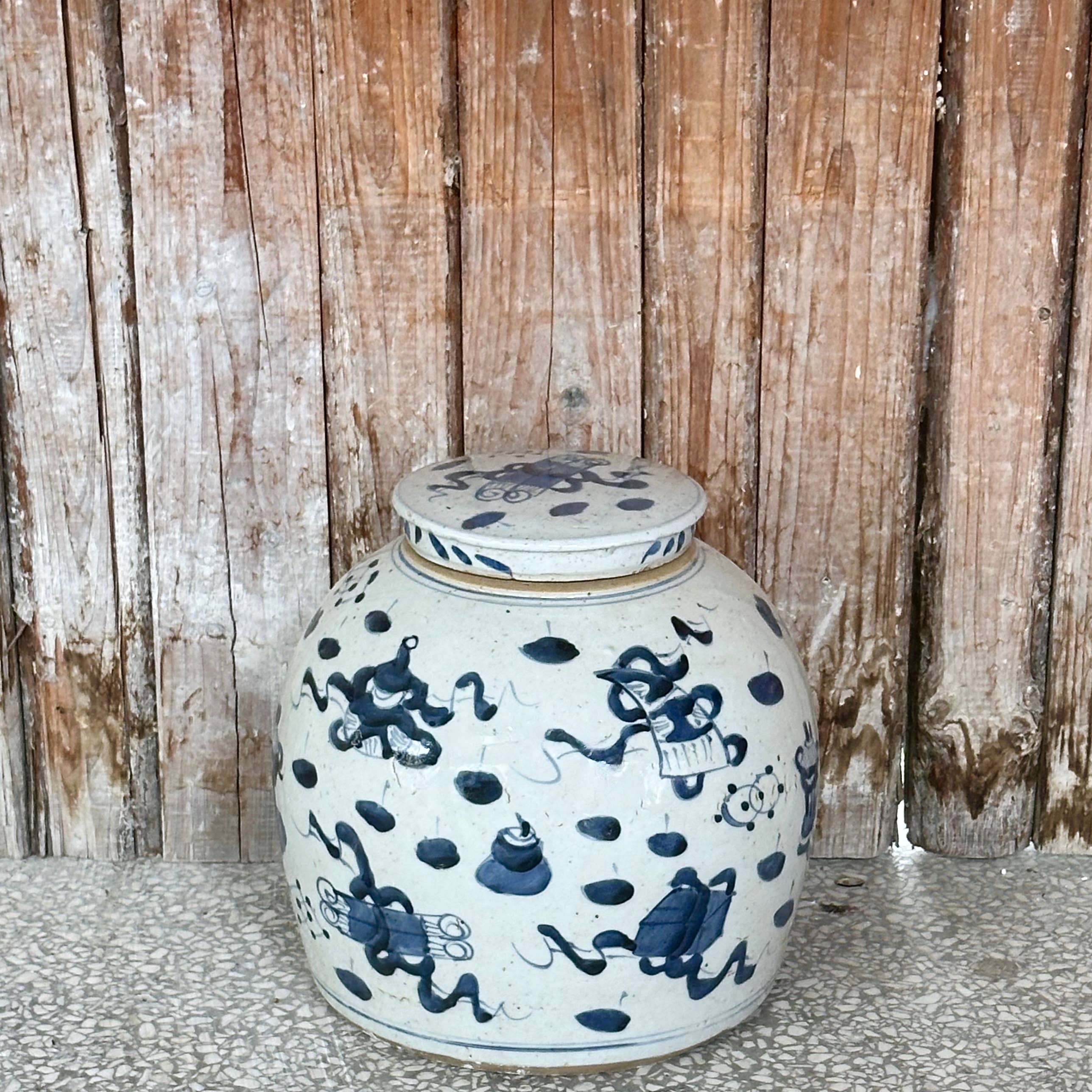 Blue and White Porcelain Treasures Medium Round Storage Jar