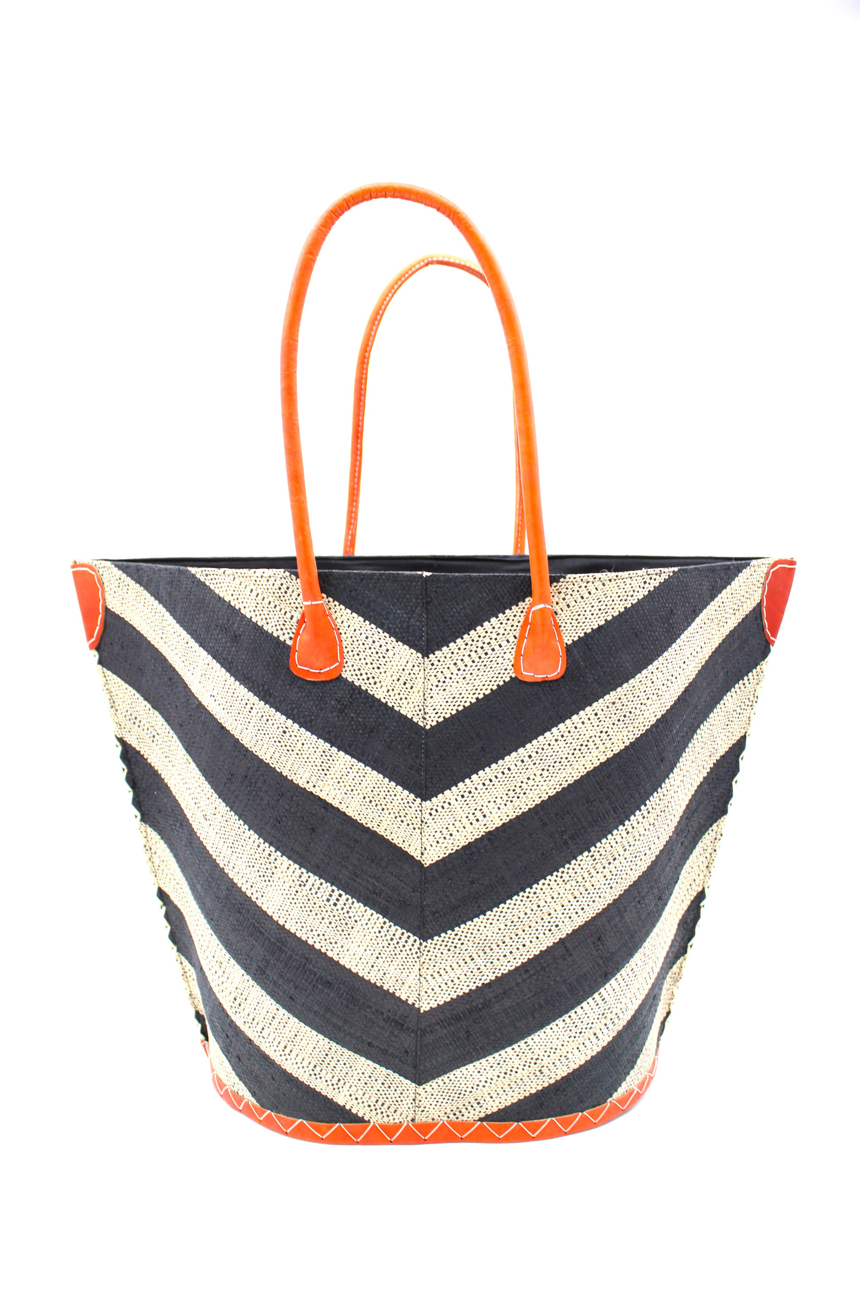Santa Cruz Wide Stripe Chevron Large Straw Tote Bag