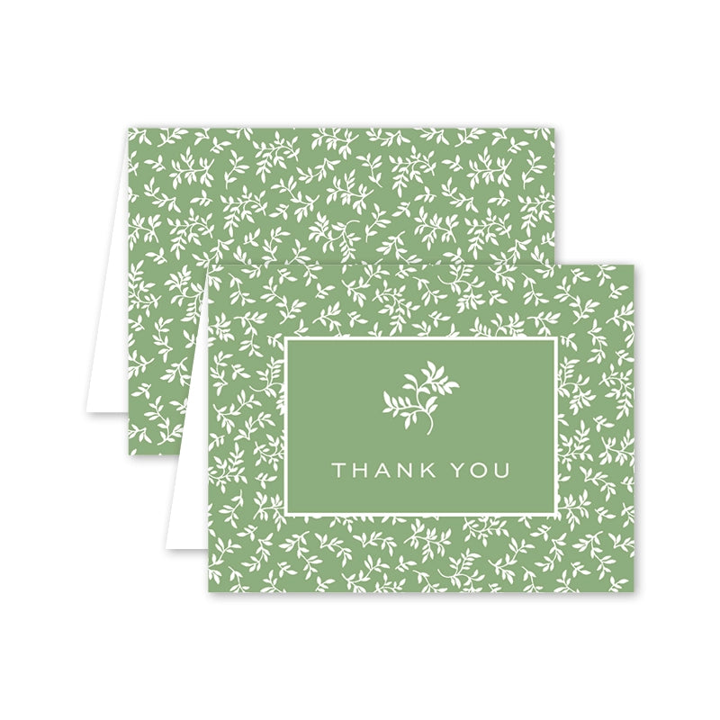 Ghost Blossom Green Vine Thank You Card Set