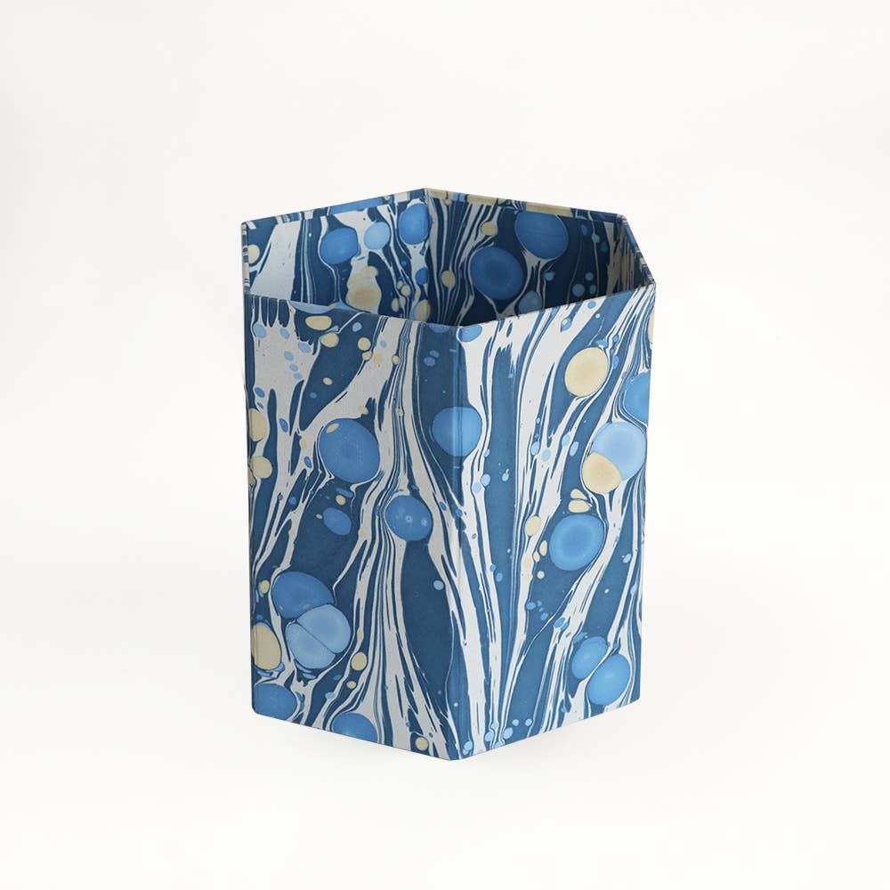 MARBLED HEXAGON COLLAPSIBLE BASKET- INDIGO