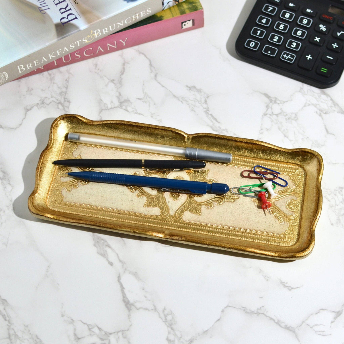 Florentine Carved Gilded Wood Narrow Tray, Made in Italy