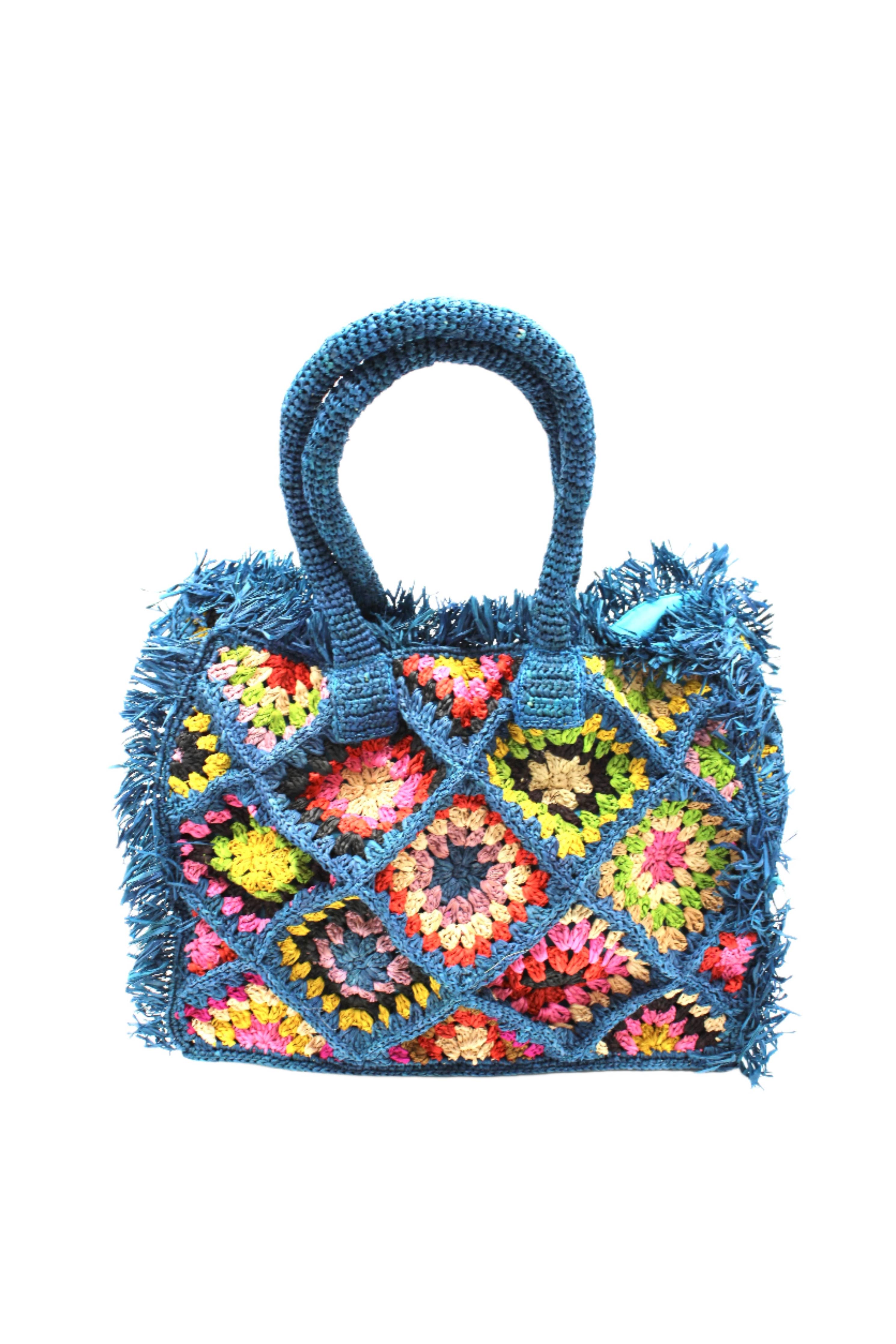 Leo Crochet Granny Square Pattern Handbag with Fringe Edge