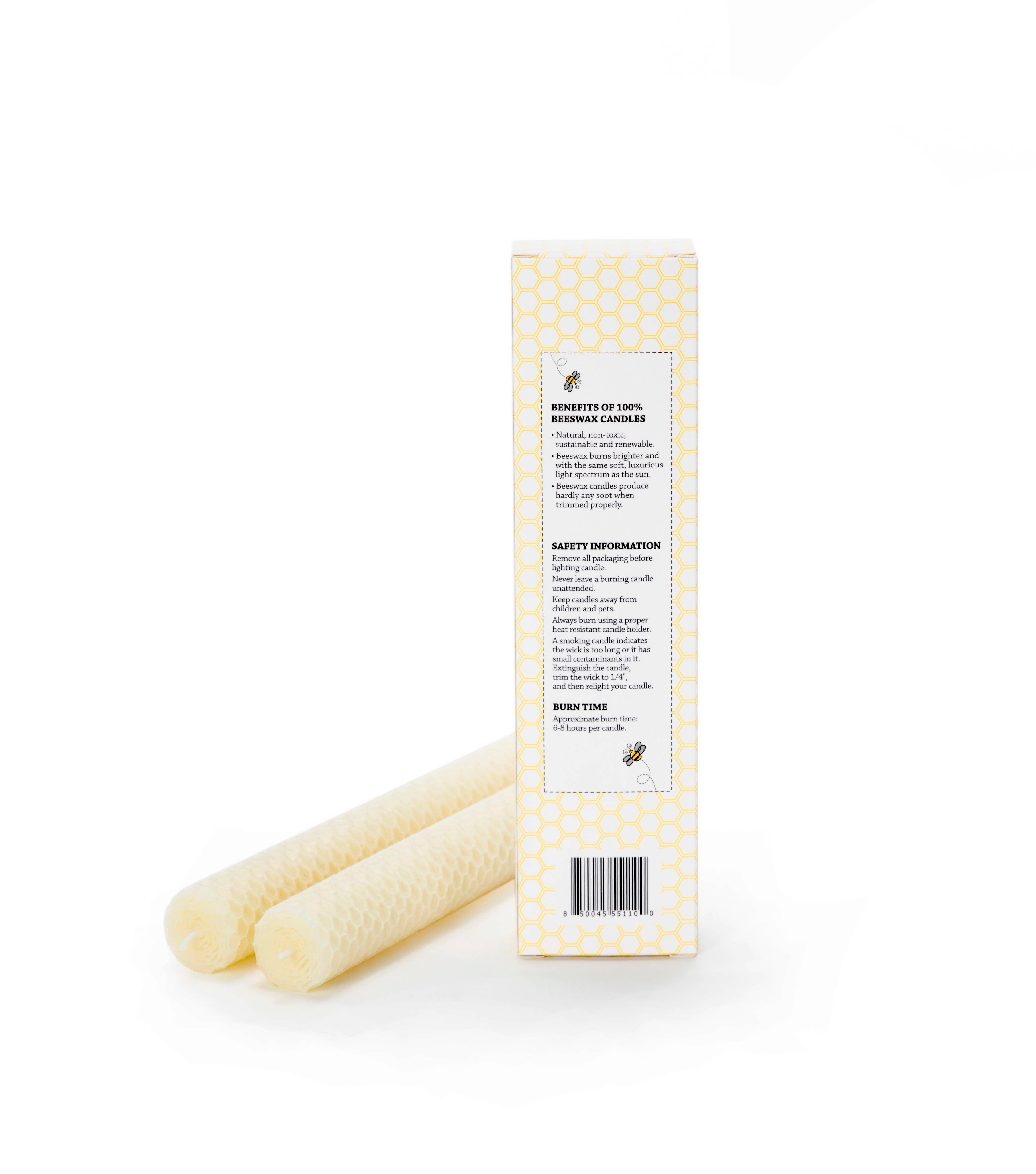 8" Hand-Rolled Beeswax Taper Candles