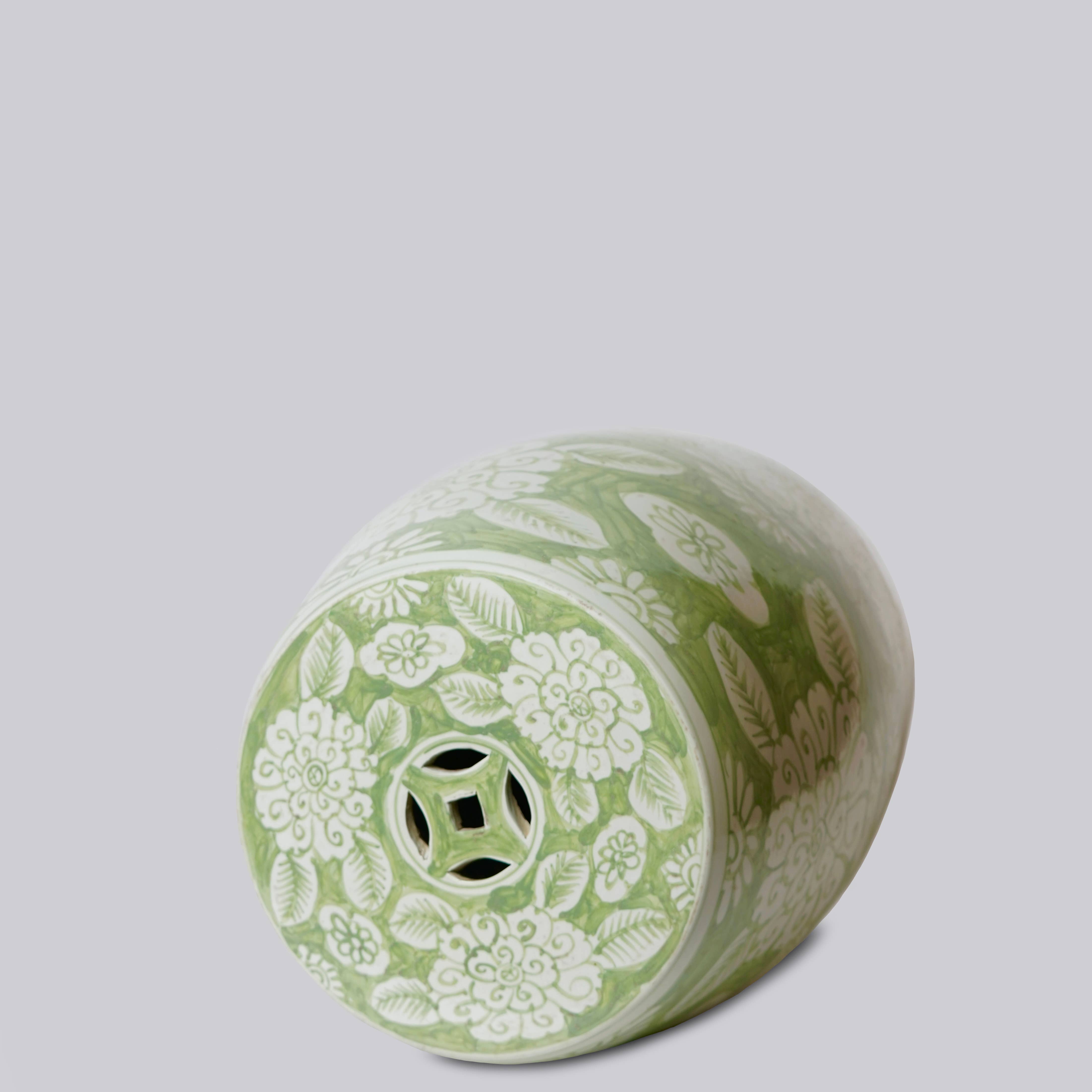 Green and White Porcelain Floral Garden Seat