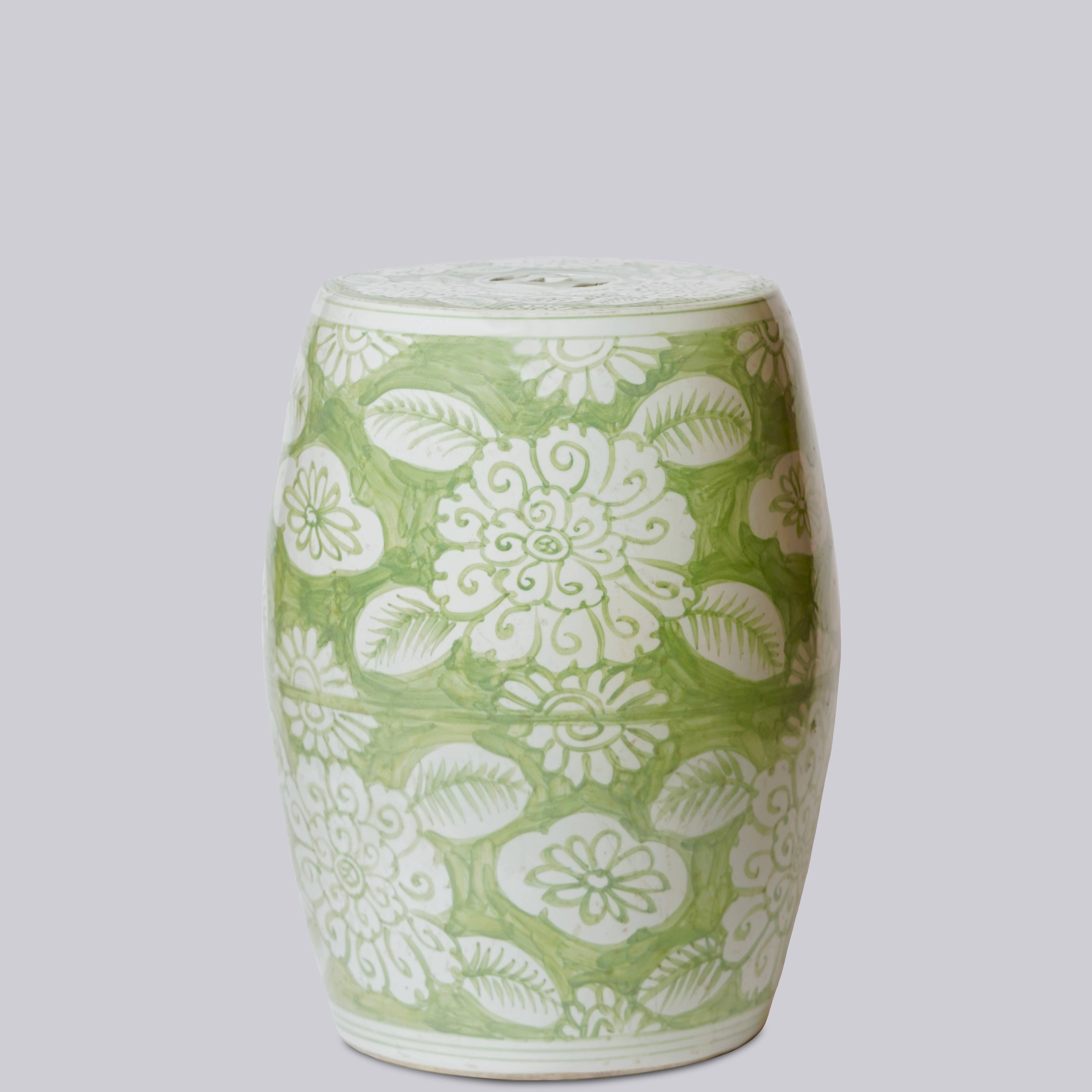 Green and White Porcelain Floral Garden Seat
