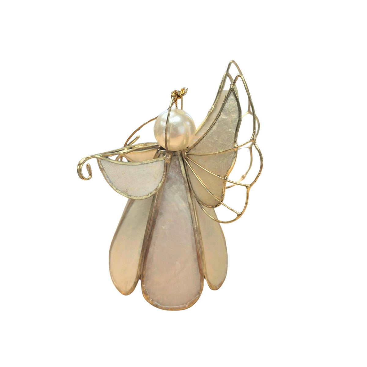 4.25" Small Capiz Angel w/Violin Ornament (Nat/Gold)