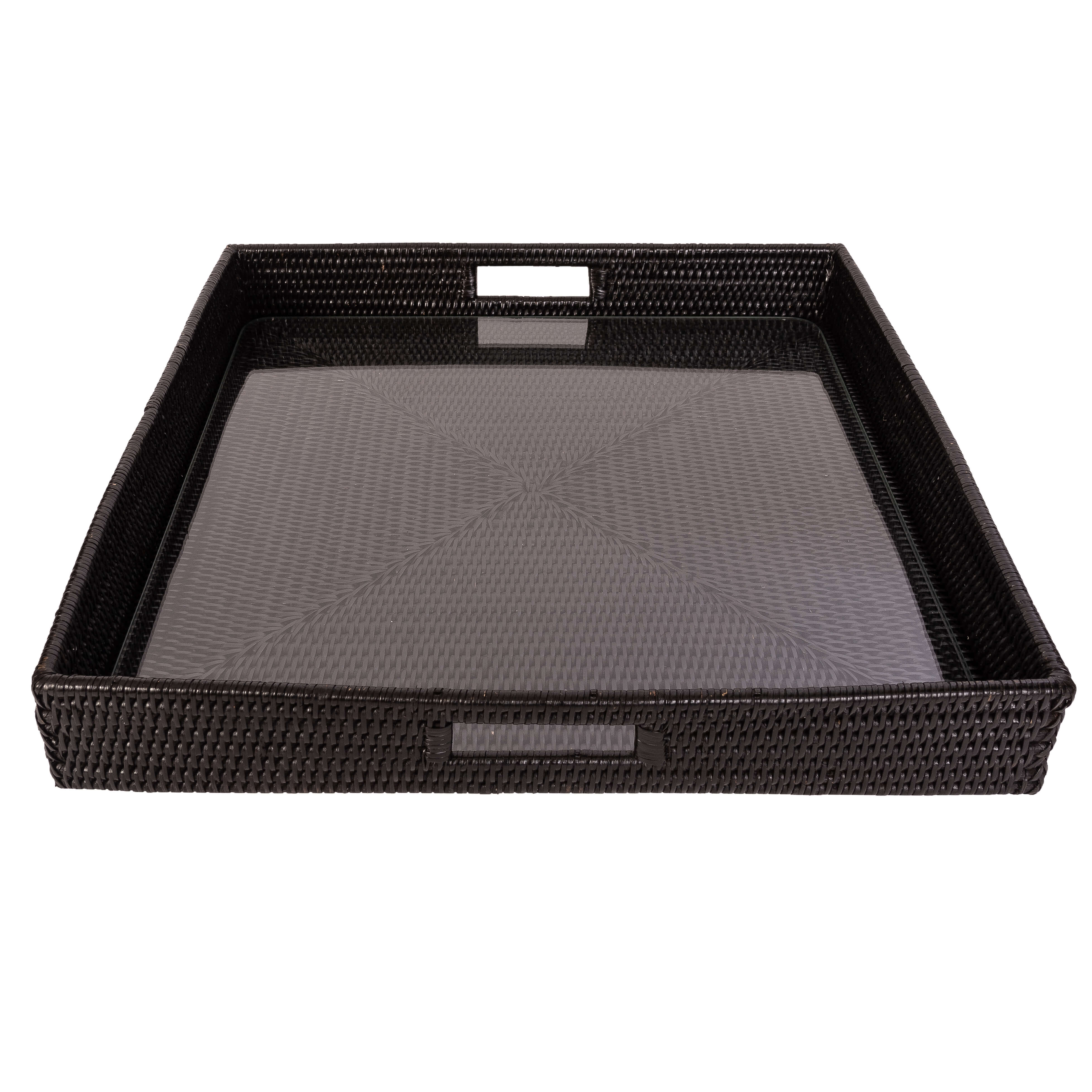 Rattan Square Serving Tray with Glass Insert