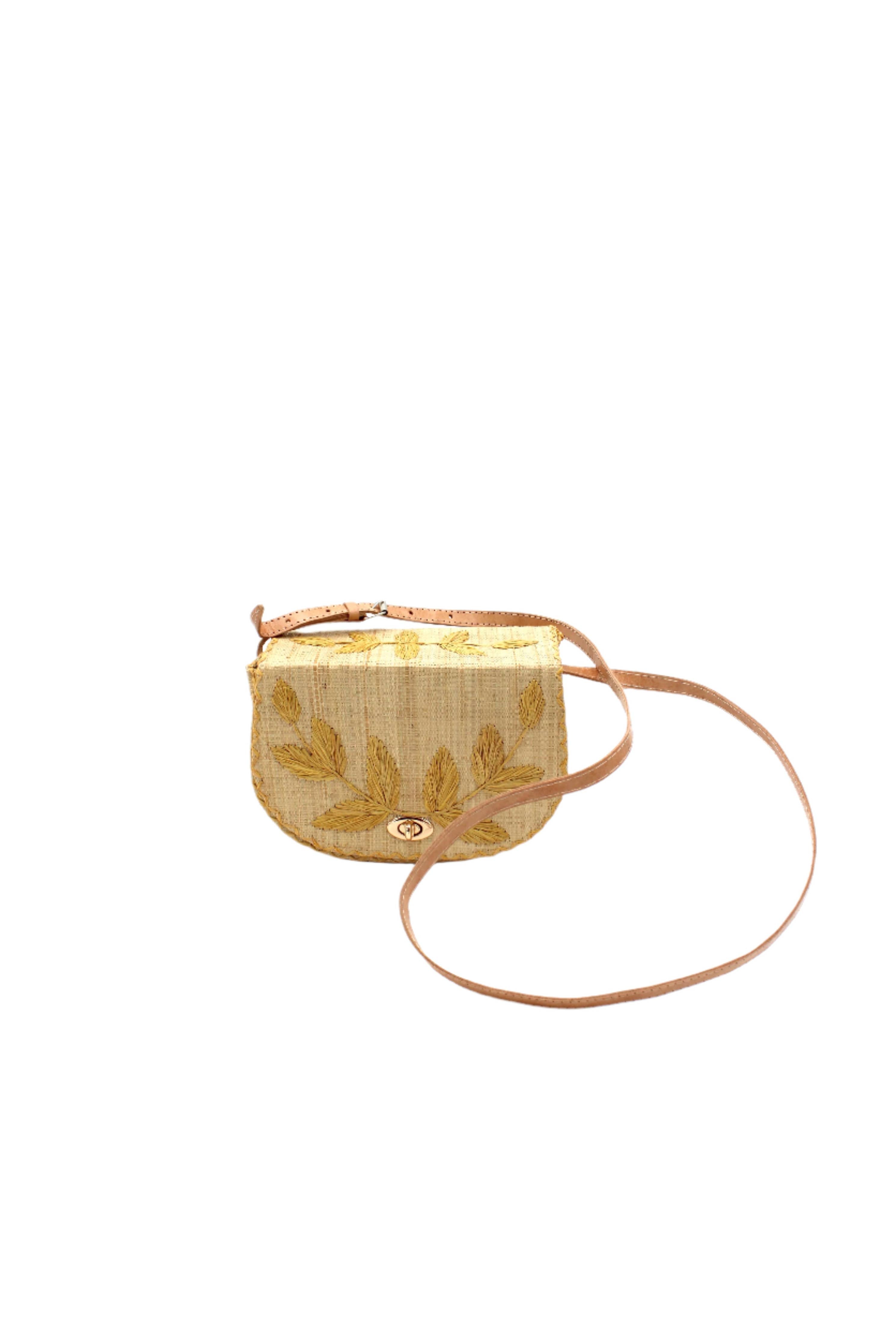 70's Embroidered Vines Straw Crossbody Bag