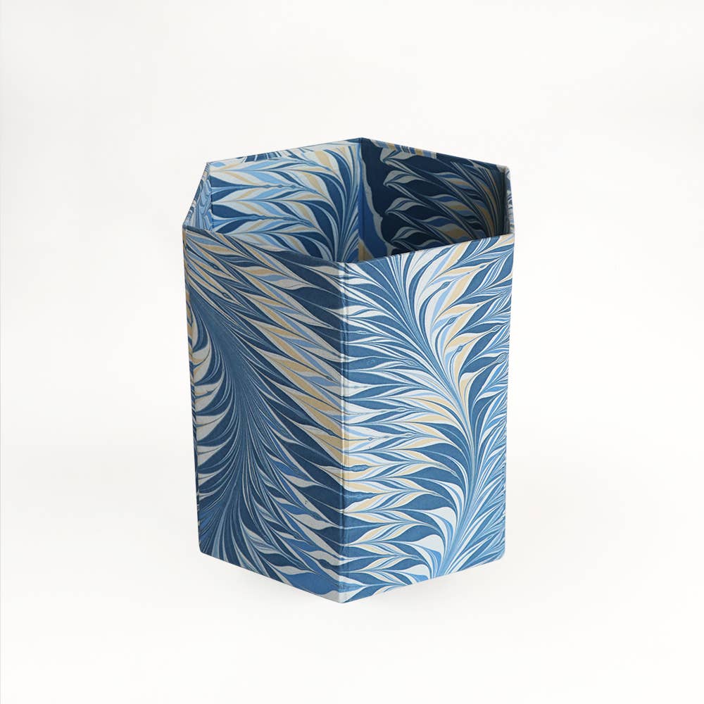 MARBLED HEXAGON COLLAPSIBLE BASKET- INDIGO