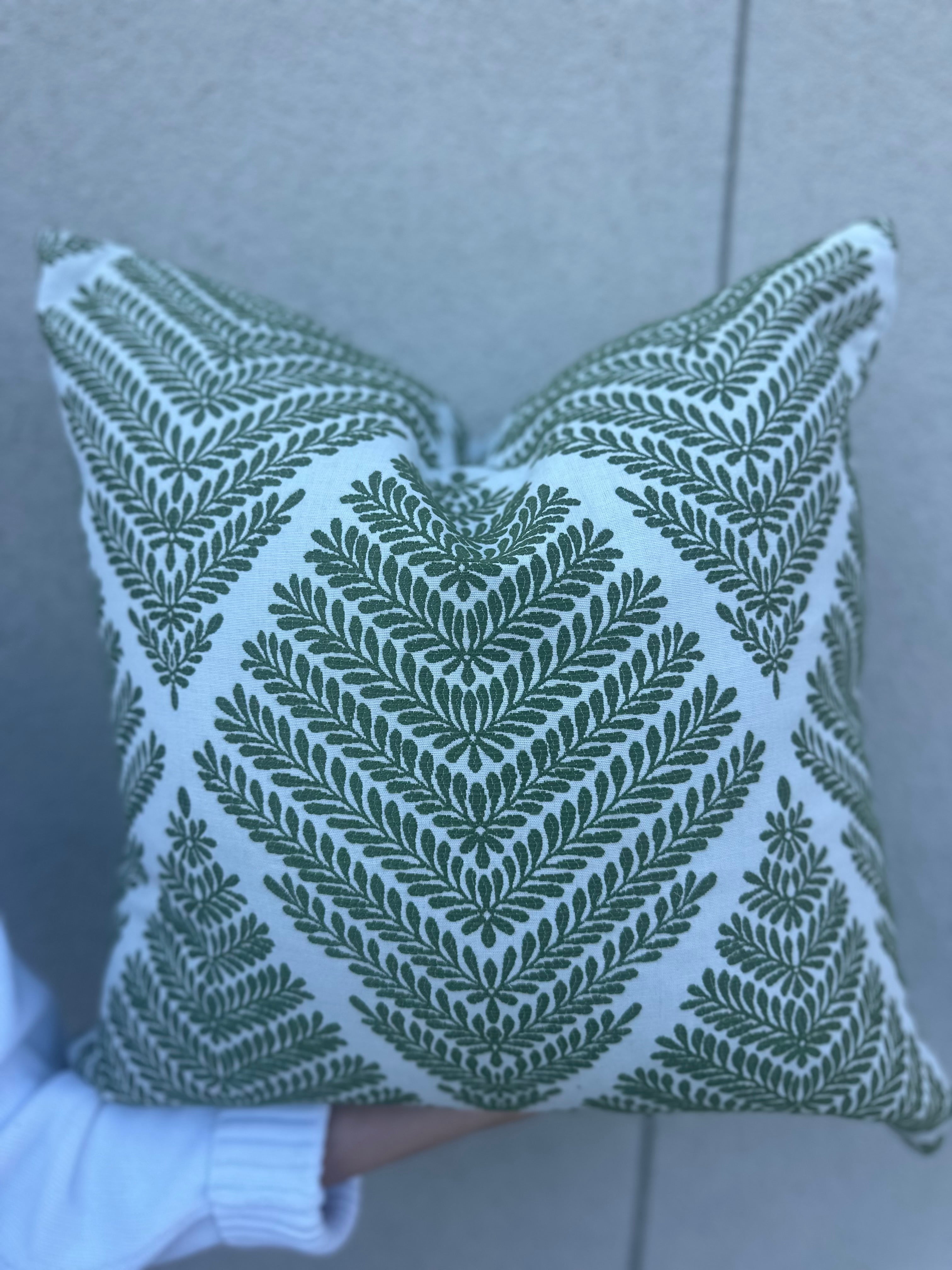 20” Green Embroidered Motif Pillow