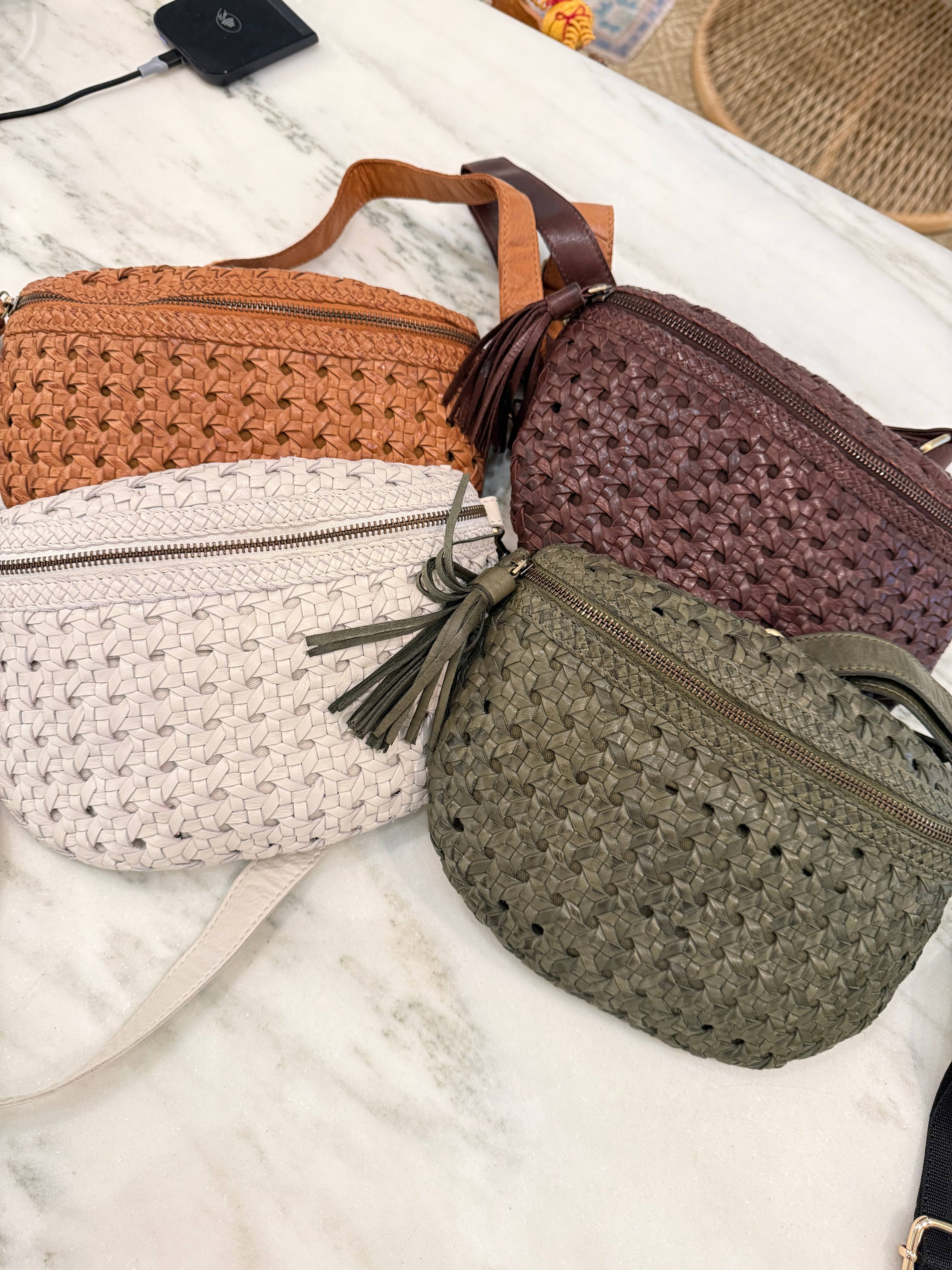 Leather Rattan Belt Bag