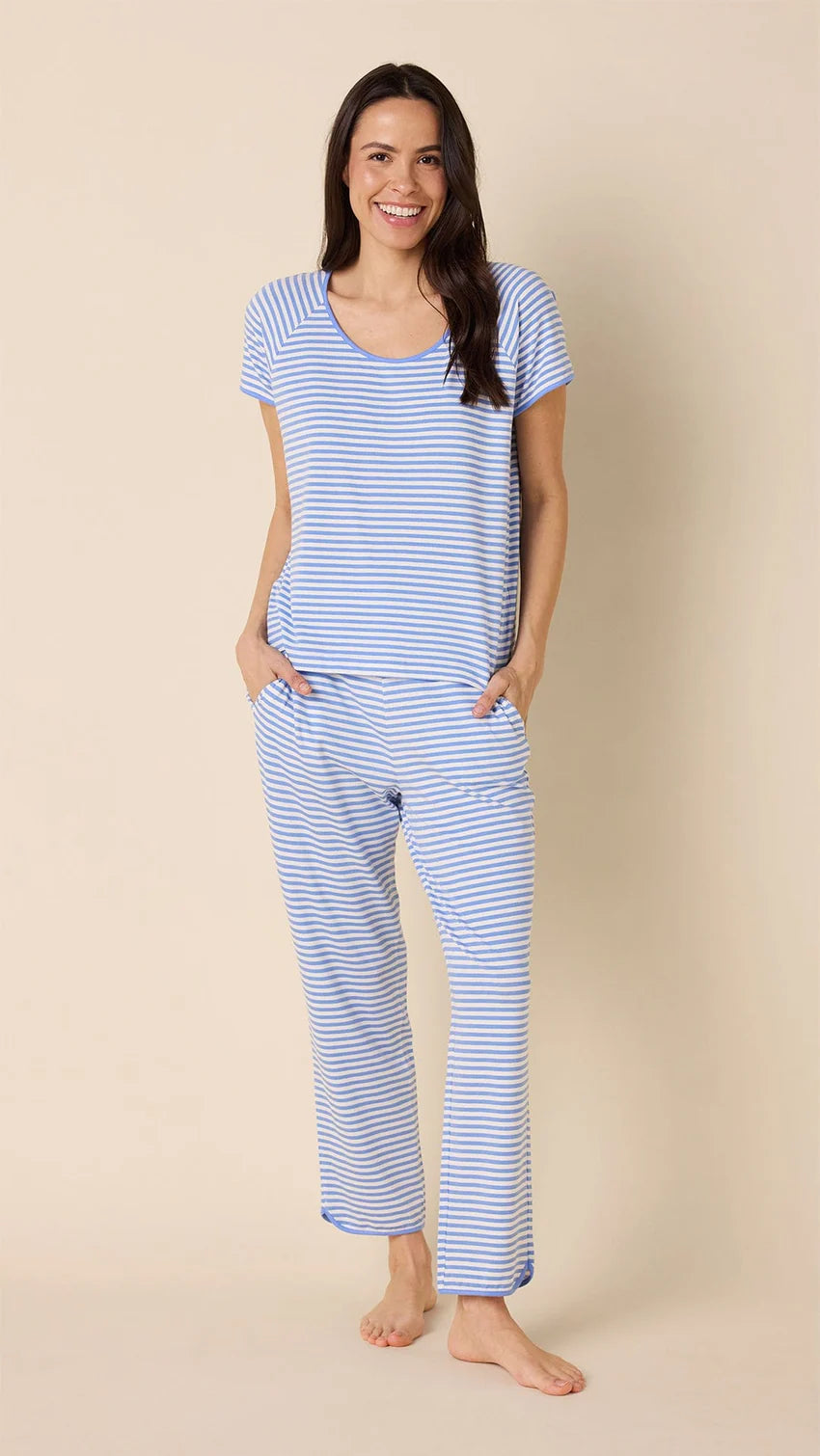 Essential Stripe Pima Knit Short-Sleeved Simple Set - Provence