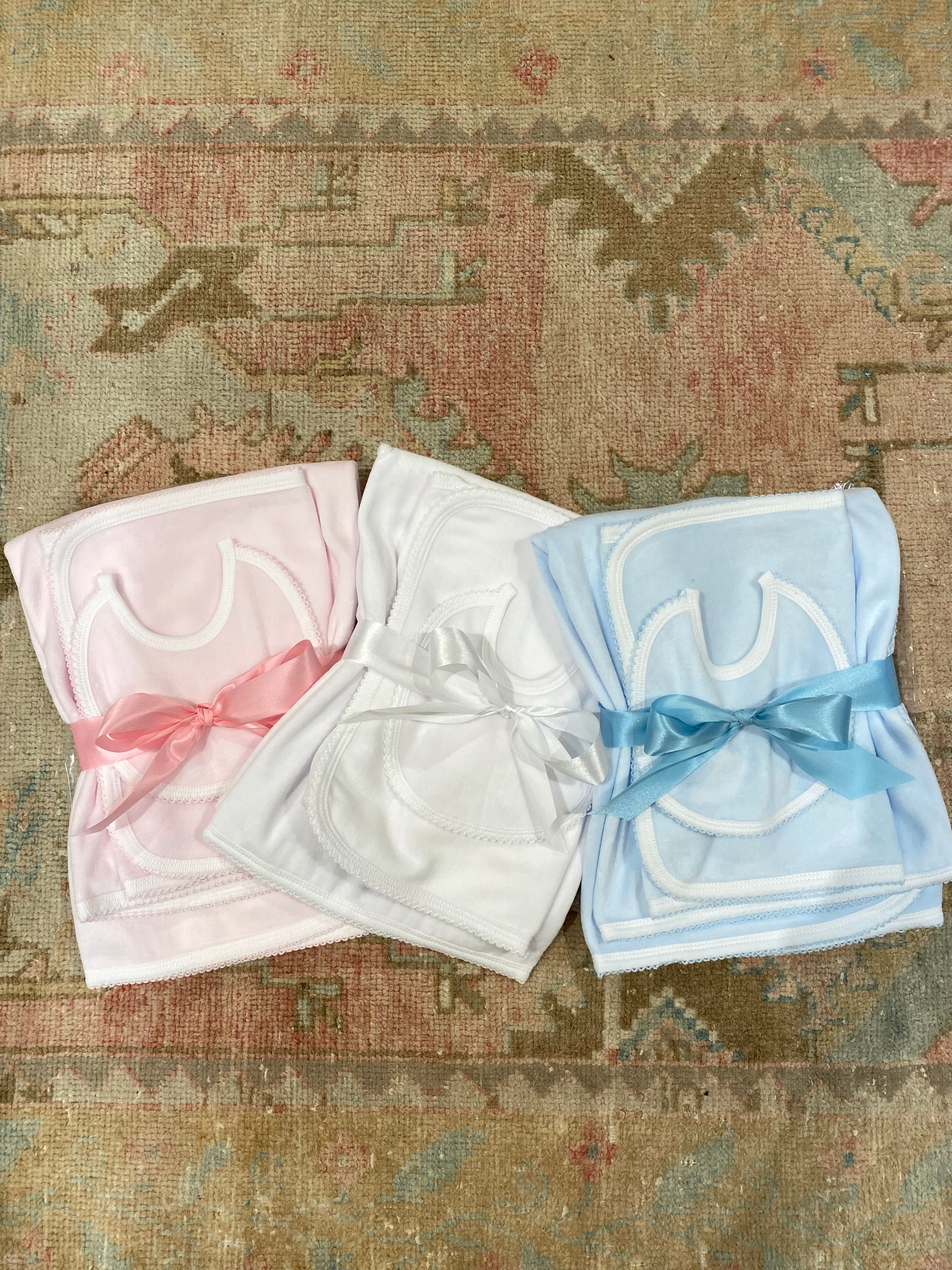 Baby Velour Set - Bib, Burp and Blanket