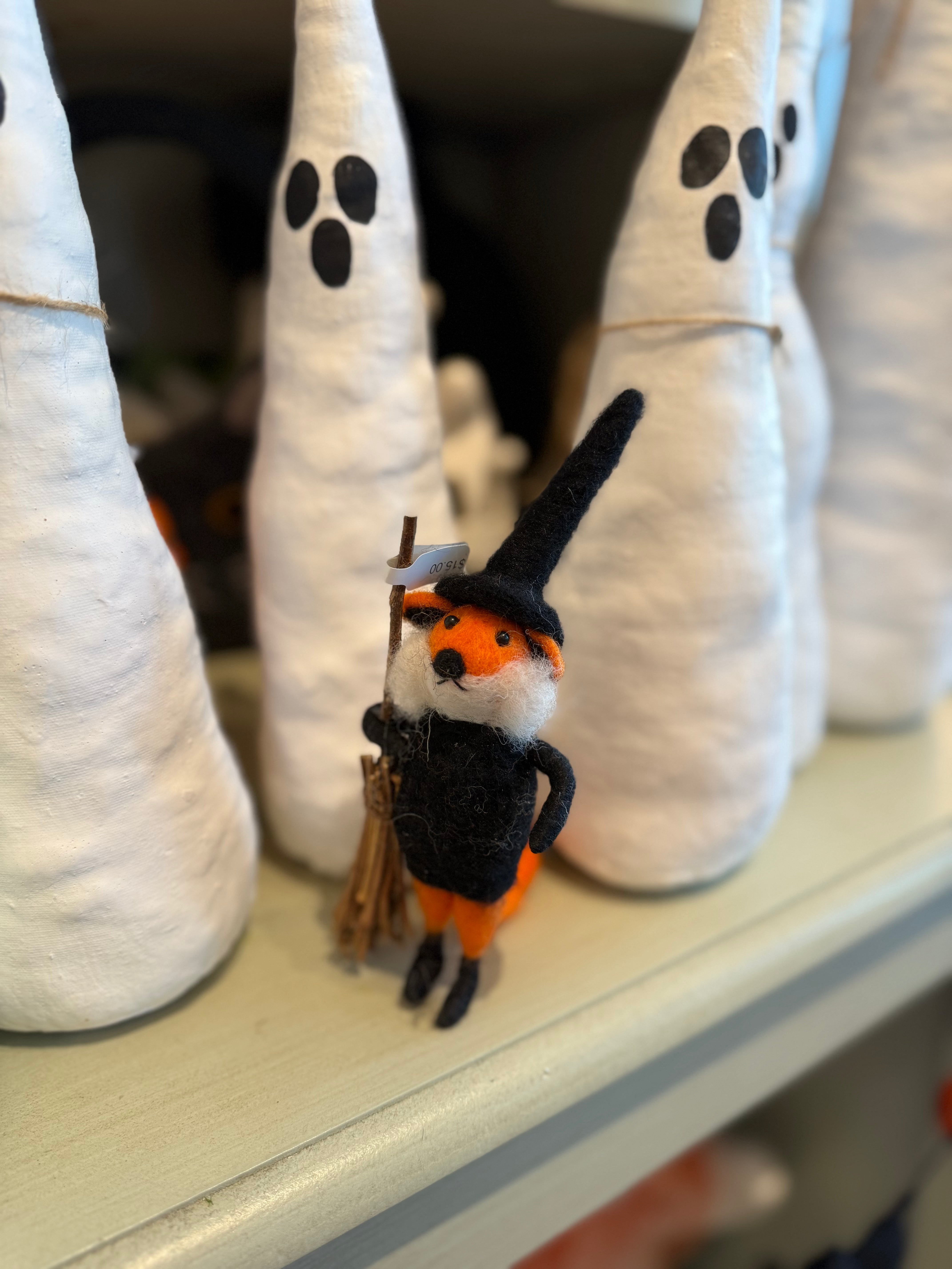 felt fox in witch costume ornament