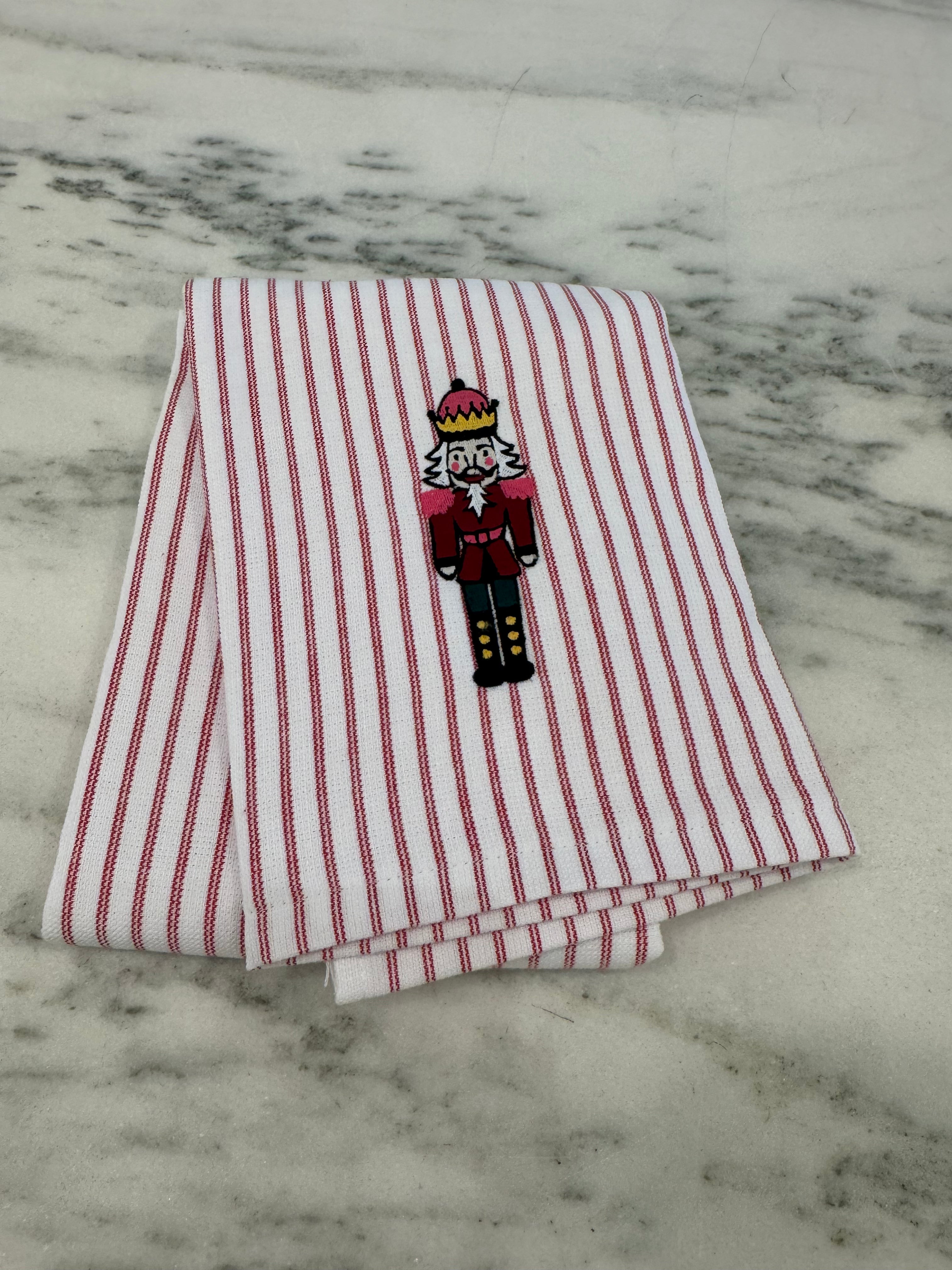 Red Stripe with Nutcracker Holiday Kitchen Towel