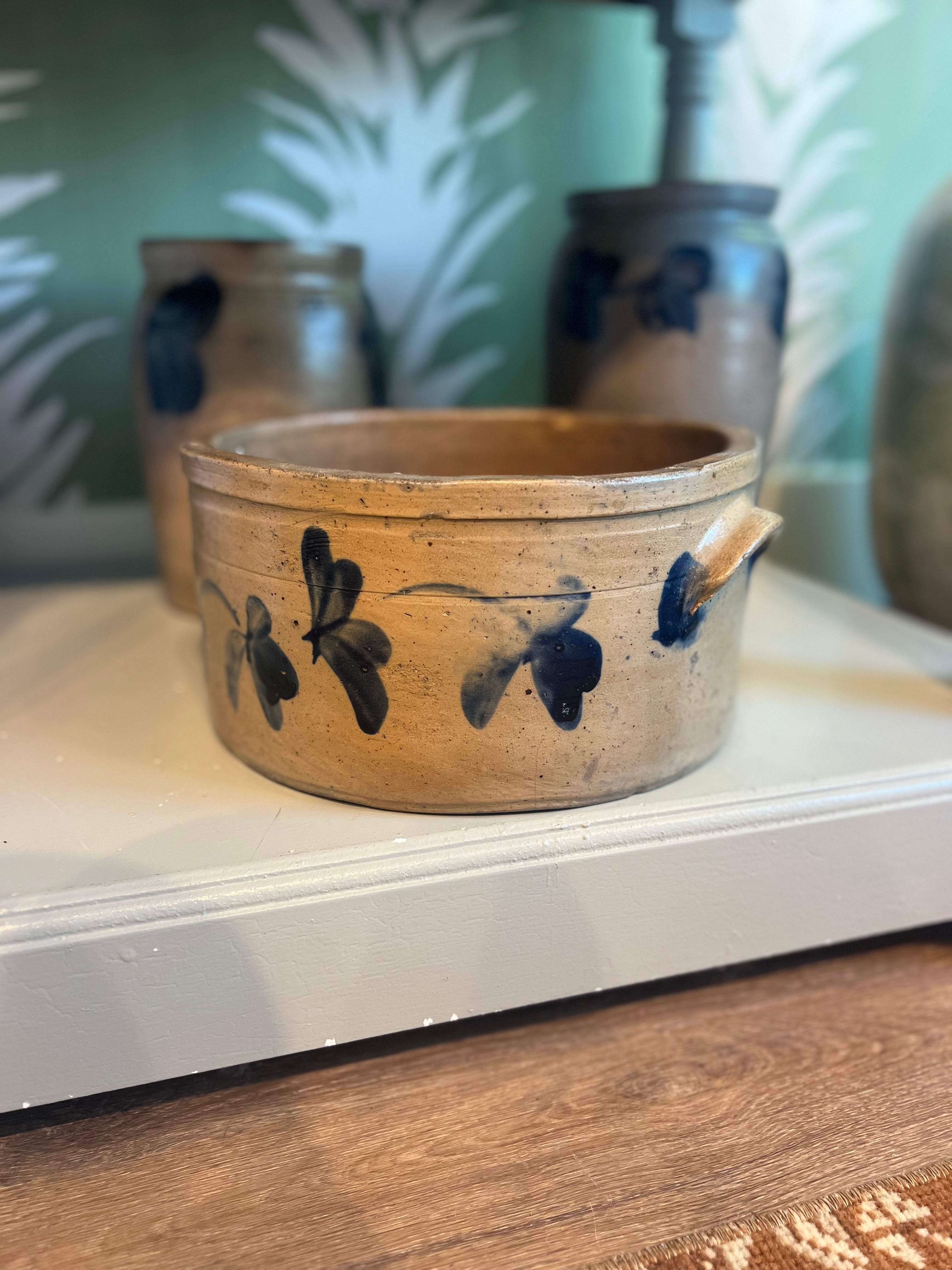 Antique Cobalt Blue Stoneware Container