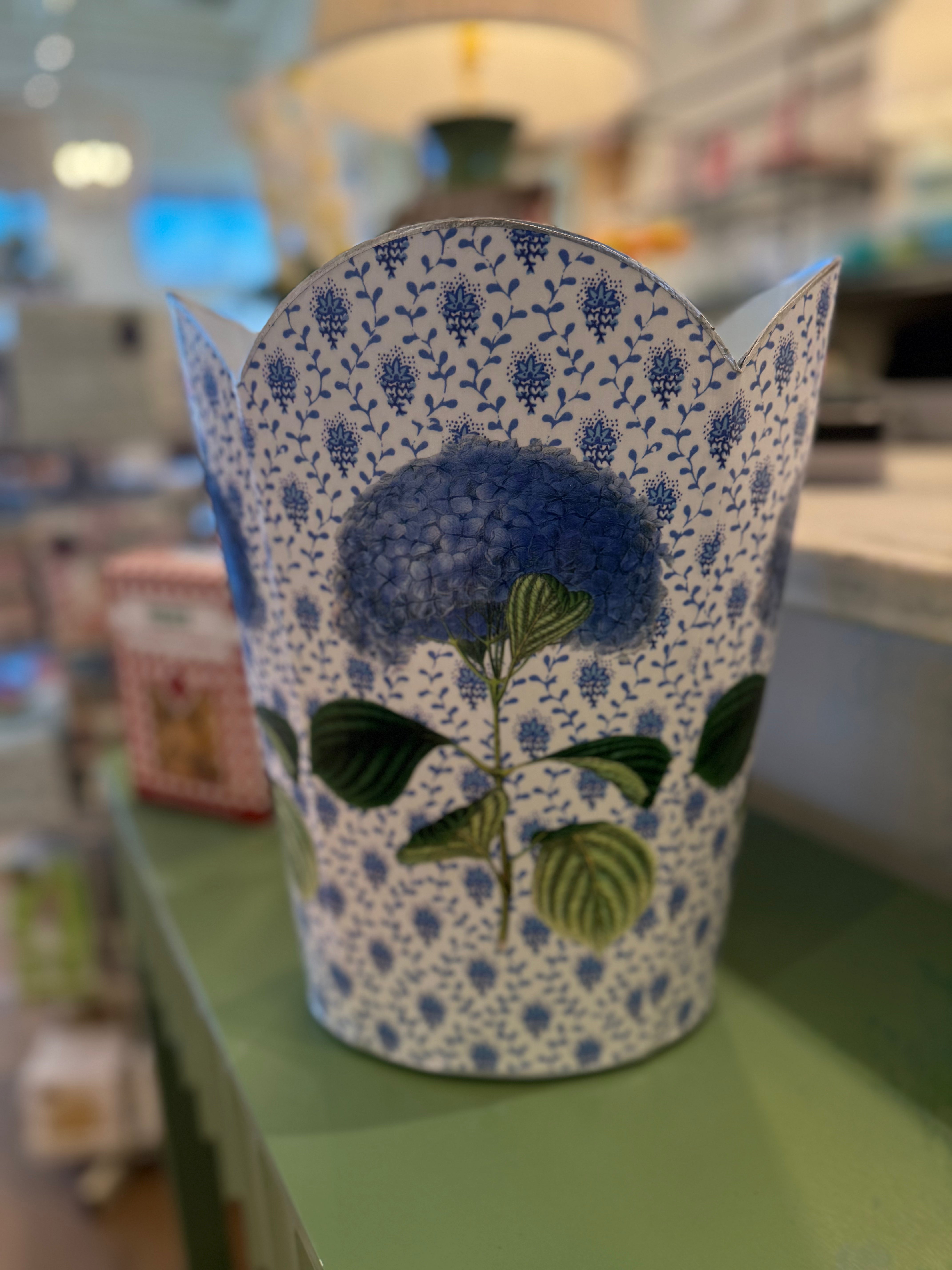 Blue Hydrangea On Blue Provincial Wastebasket