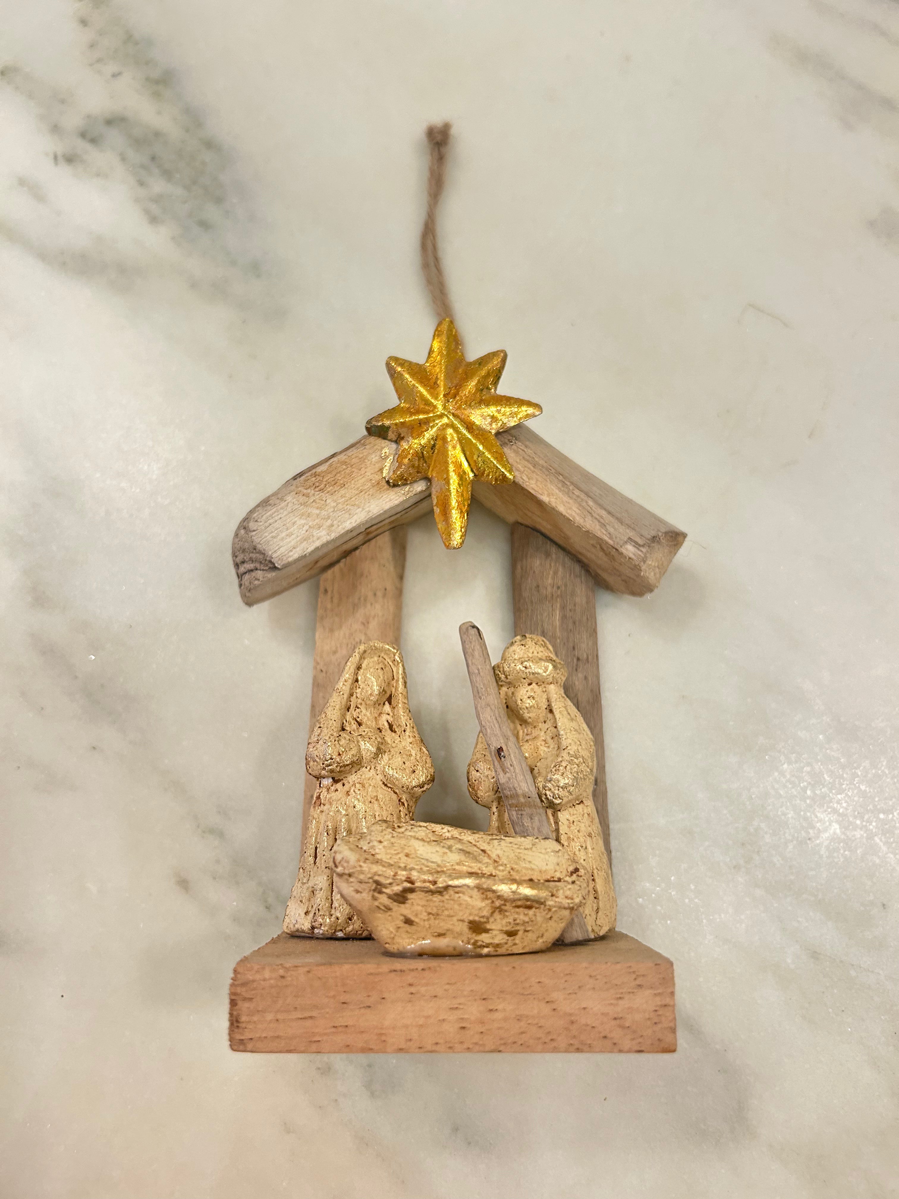 5" Driftwood Nativity Scene w/ Star Ornament