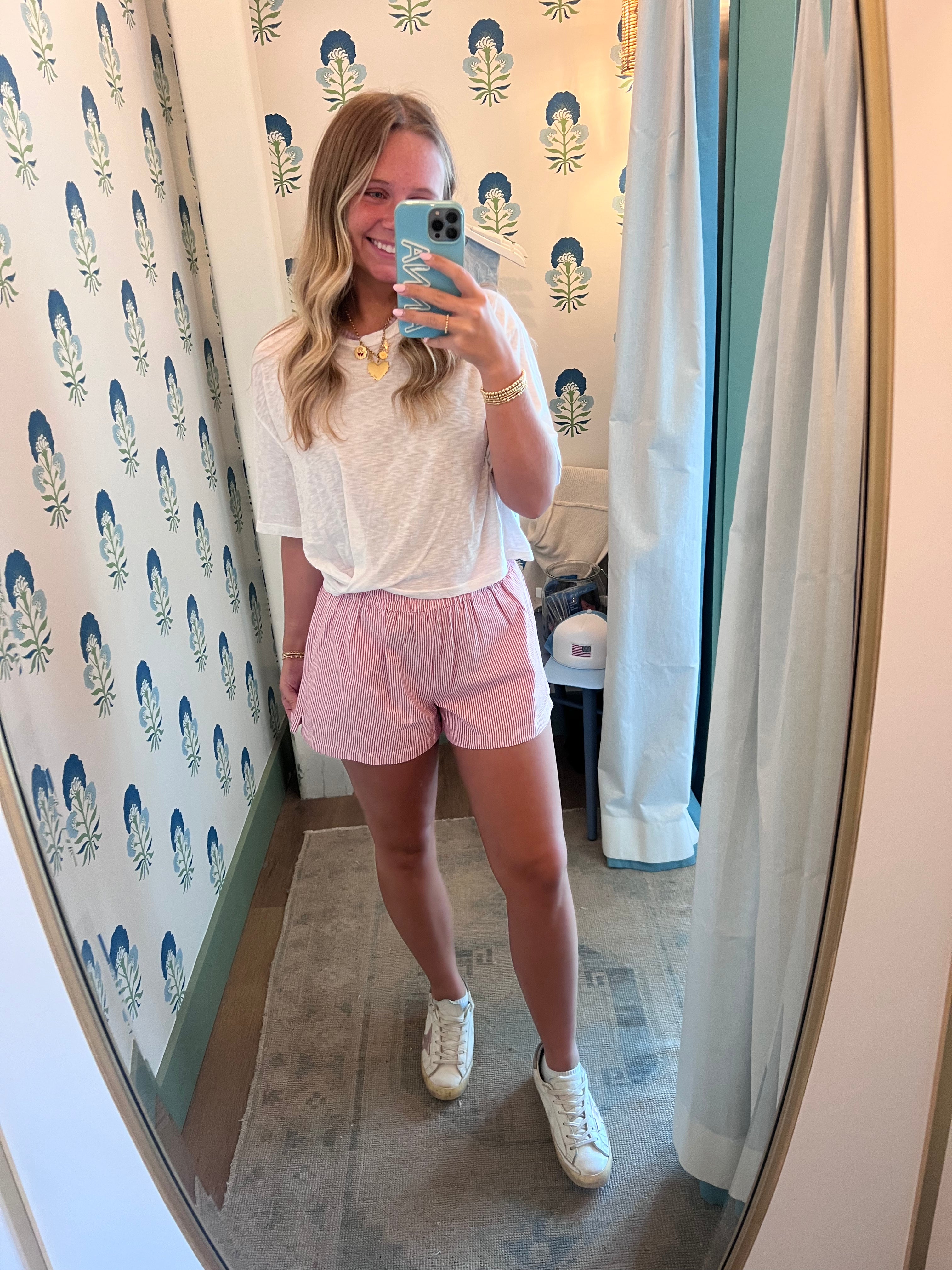 Ava Shorts- Red Seersucker