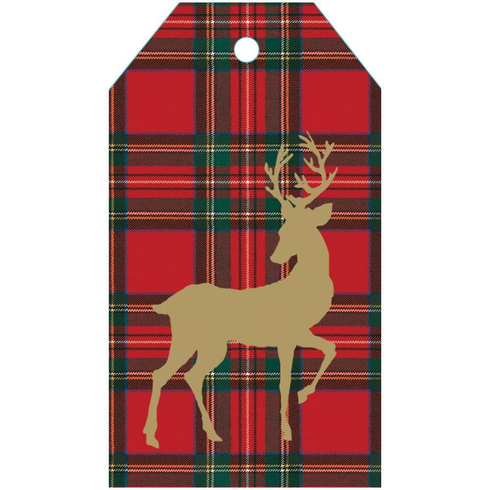 Royal Plaid Reindeer Foil Gift Hang Tags - 4 Per Package