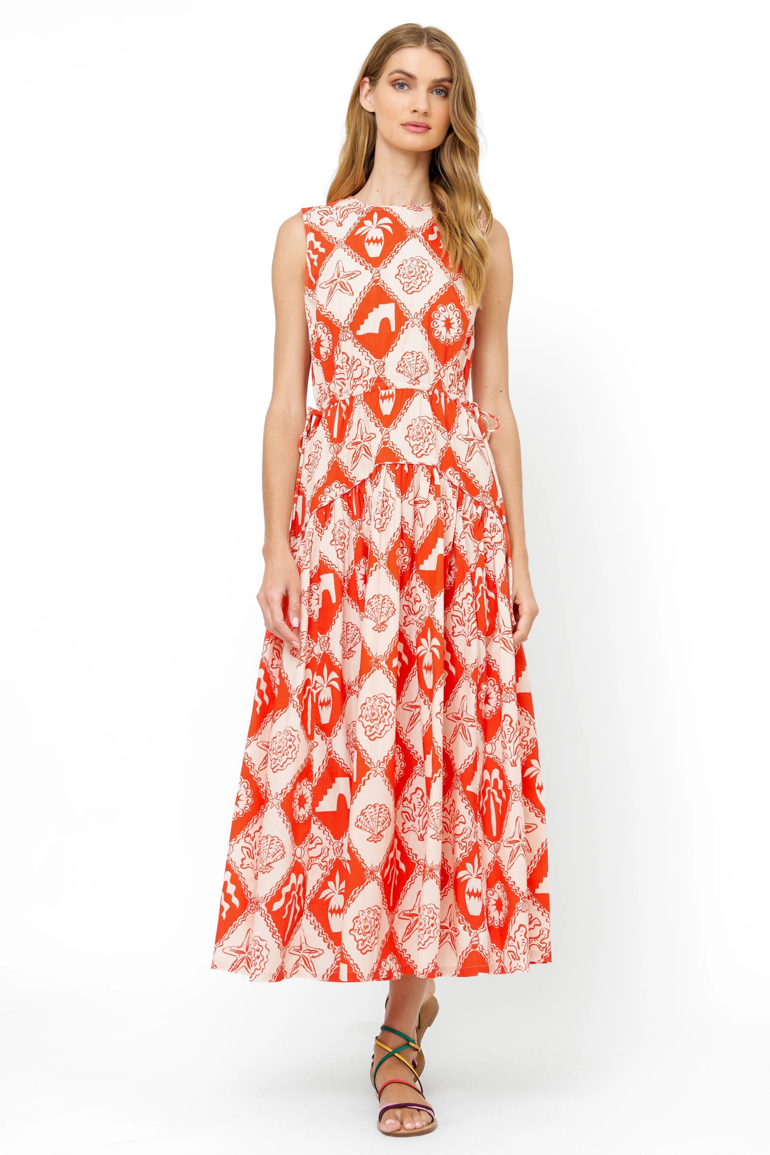 SLEEVELESS PIPED MAXI- ASTERIAS RED