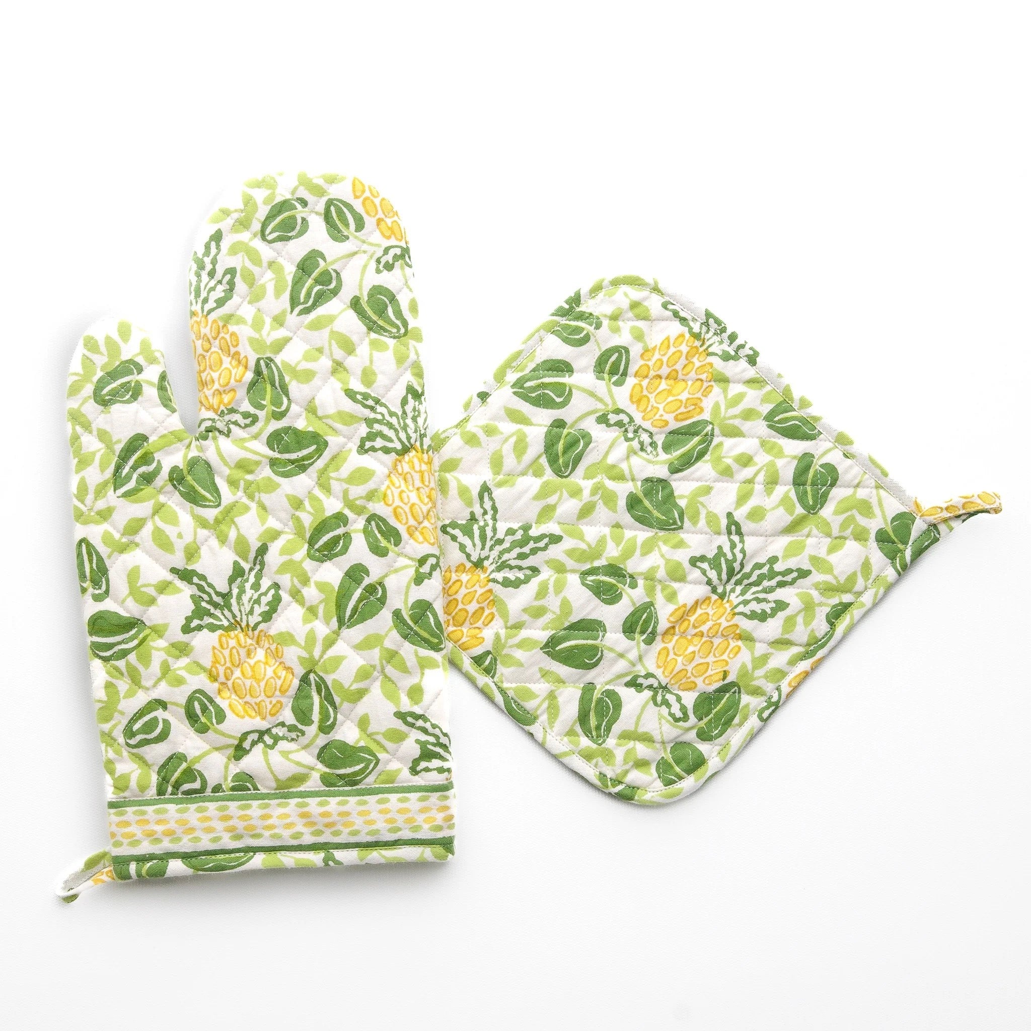 Pineapple Party Green & Yellow Oven Mitt Set