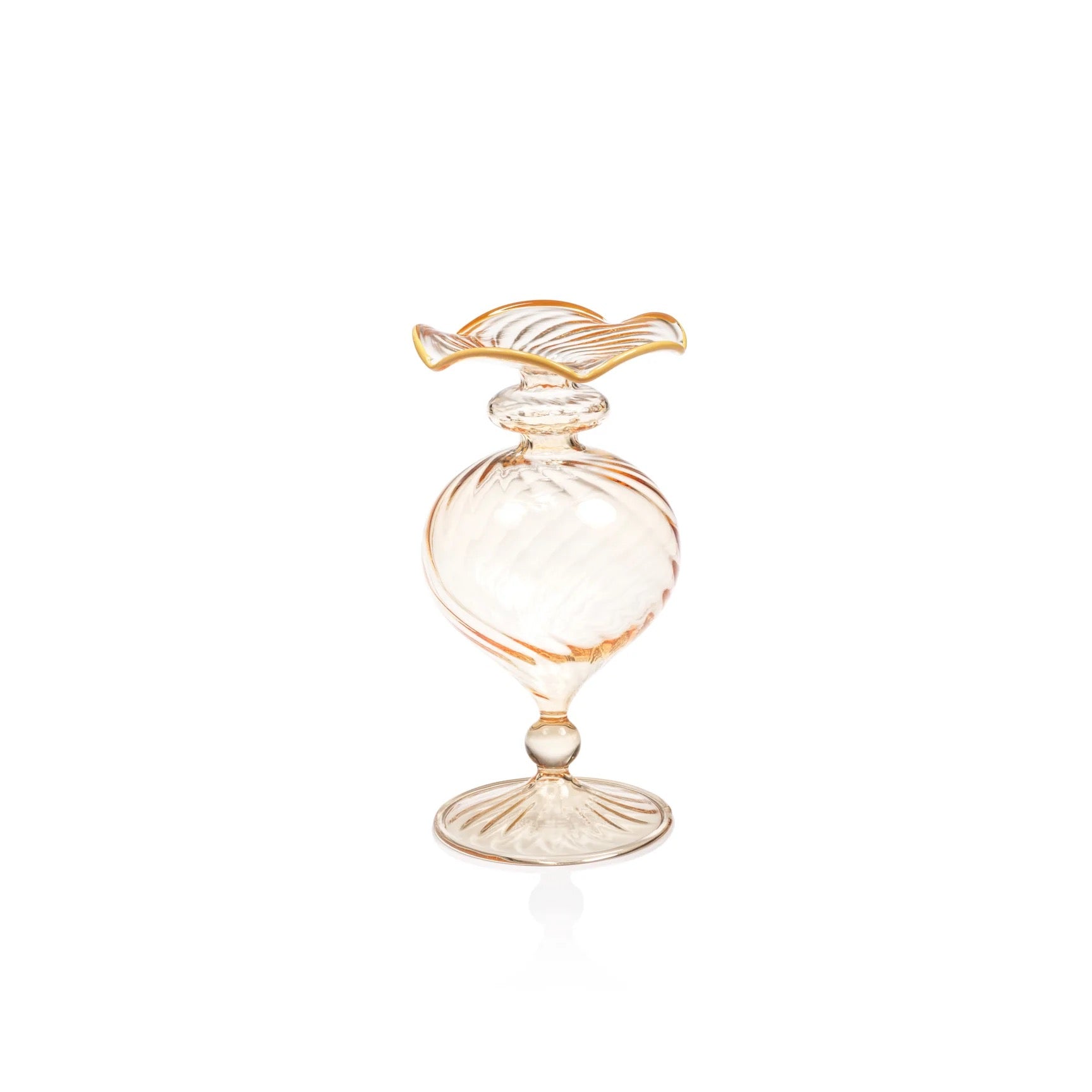 Treviso Optic Wave Glass Vase with Color Rim - Peach