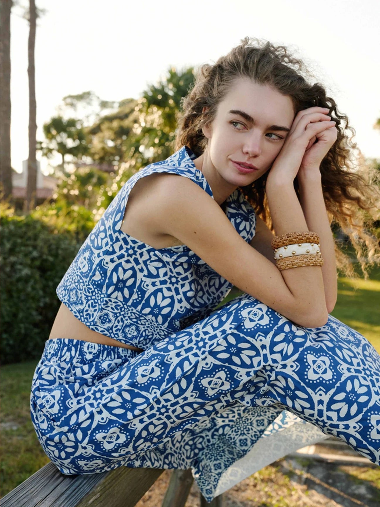 Walker Boxy Crop Top - Rosetta Tile Navy