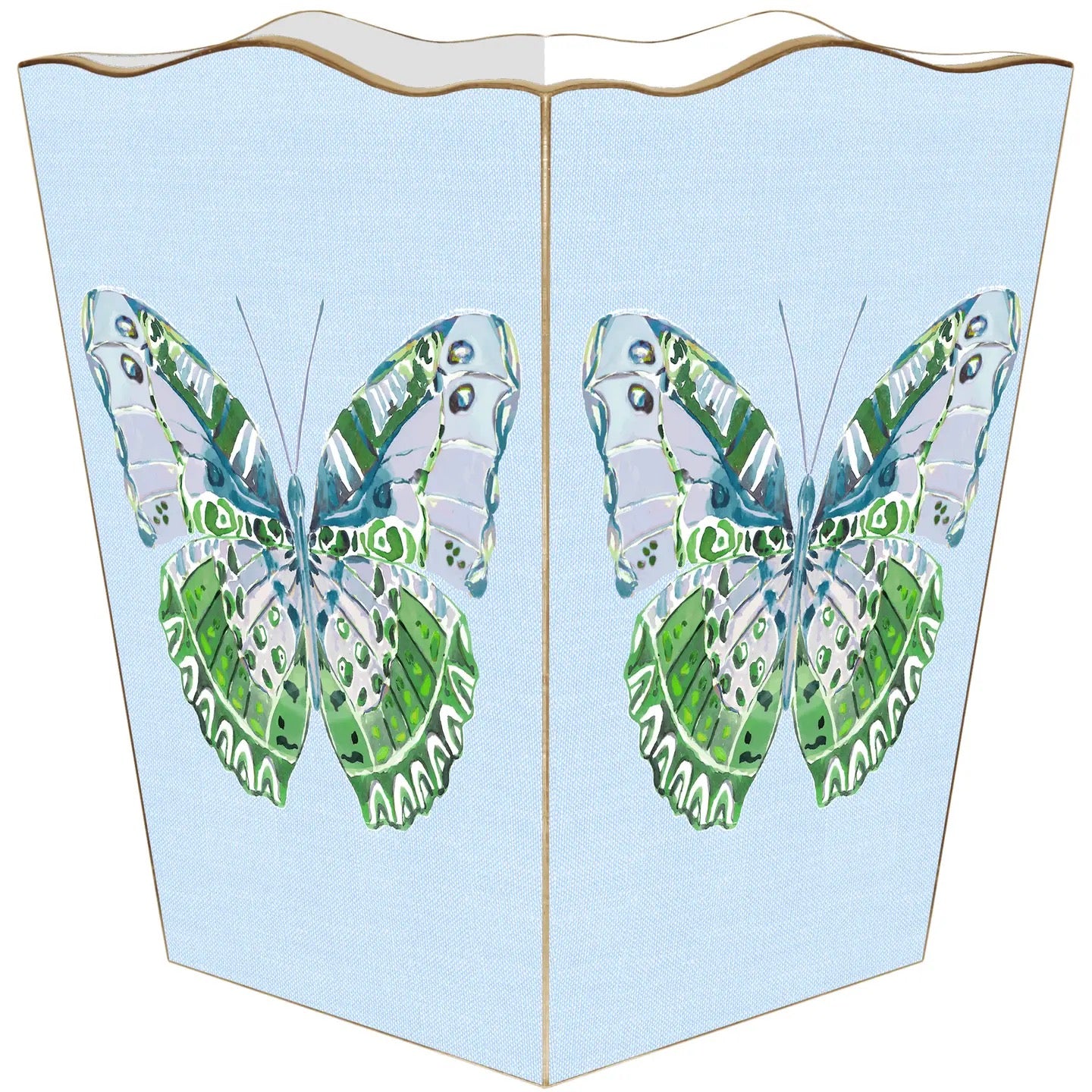 Blue Linen Butterfly Wastebasket