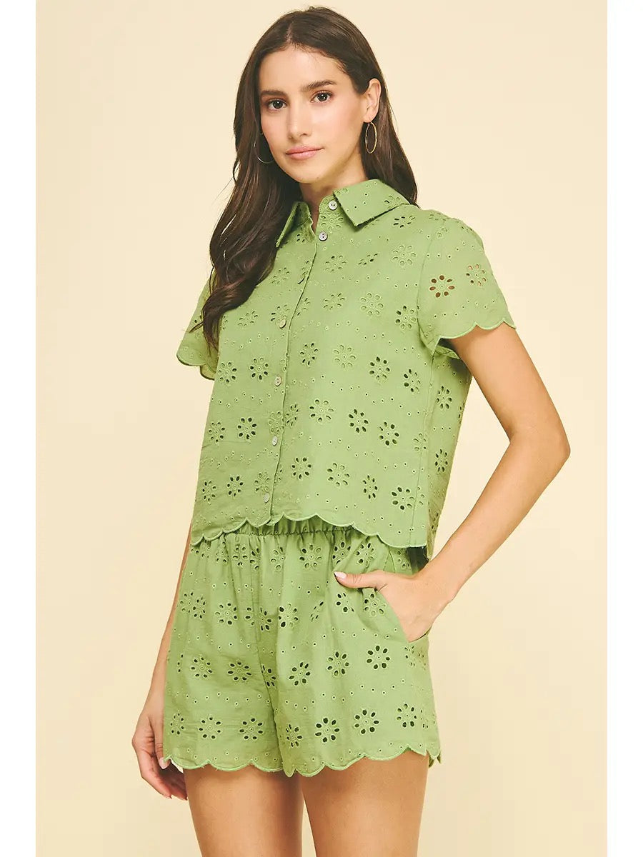 Eyelet Detailed Button Down Shirt