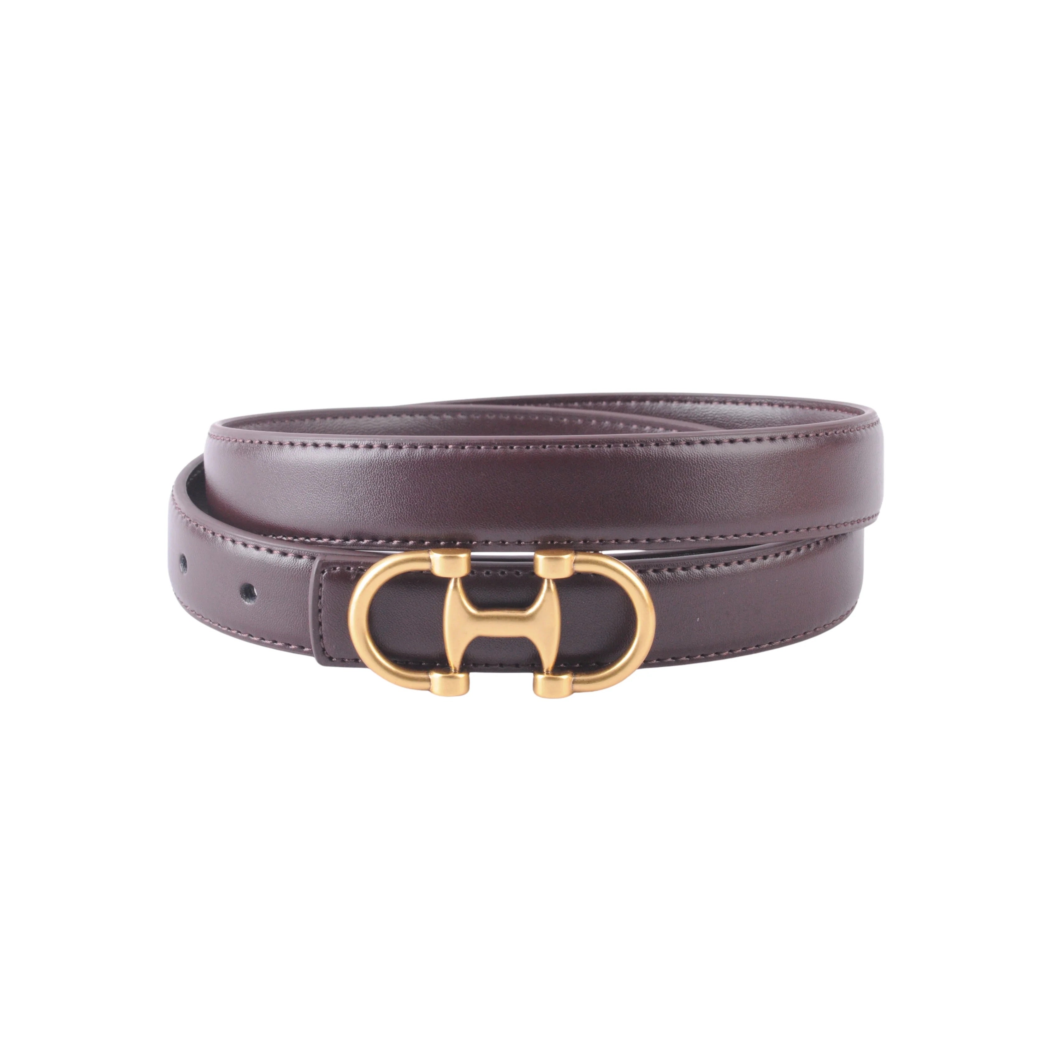 Stitched Leather Belt with Equestrian Buckle