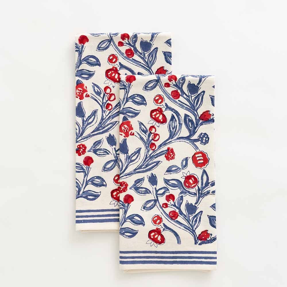 Pomegranate Pom Fan Flower White Tea Towels