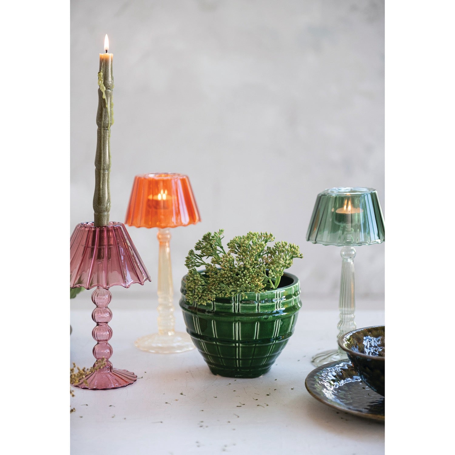 Glass Scalloped Table Light Tealight Holder