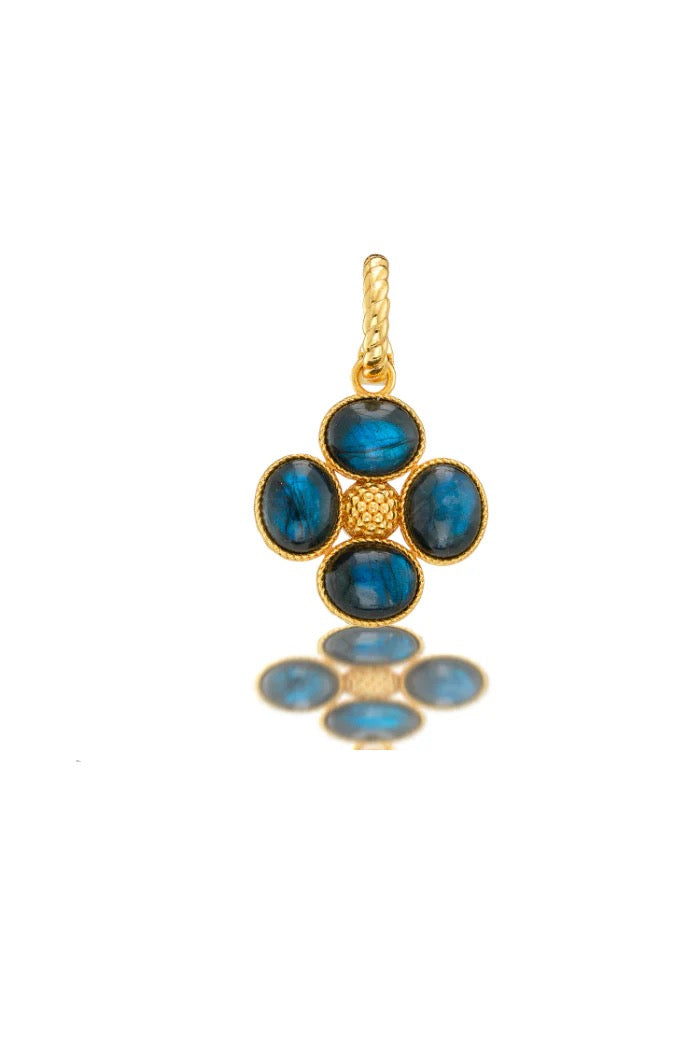 Berry Clover Double Sided Pendant - Blue Labradorite