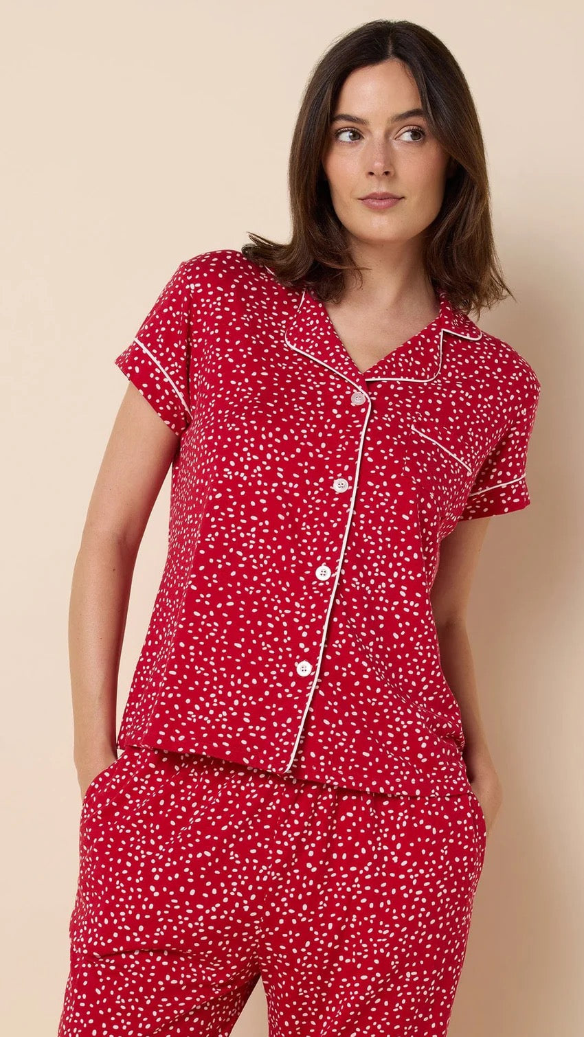 Confetti Dot Pima Knit Capri- Red
