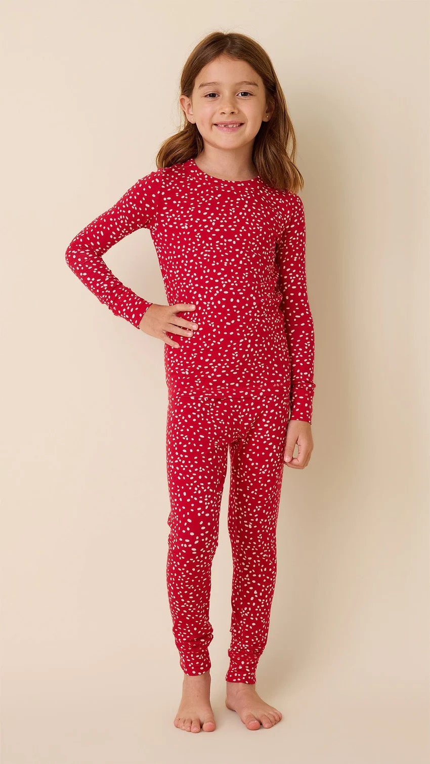 Confetti Dot Red Pima Knit Kids Pajama